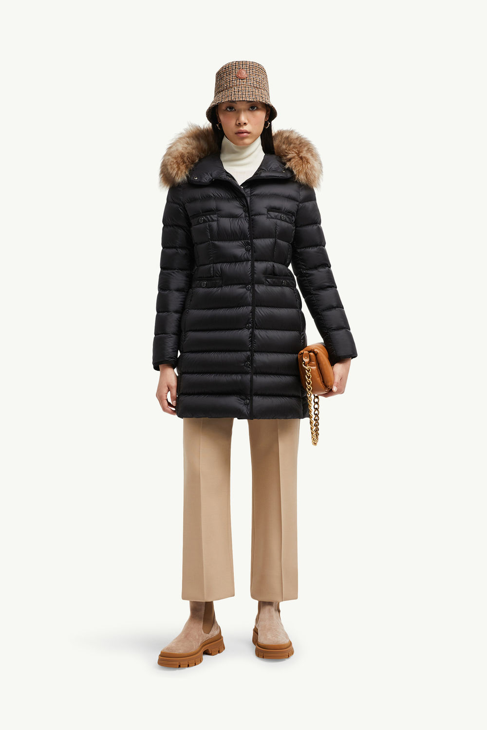 Hirmafur Hooded Shearling Long Down Jacket Black Moncler 0