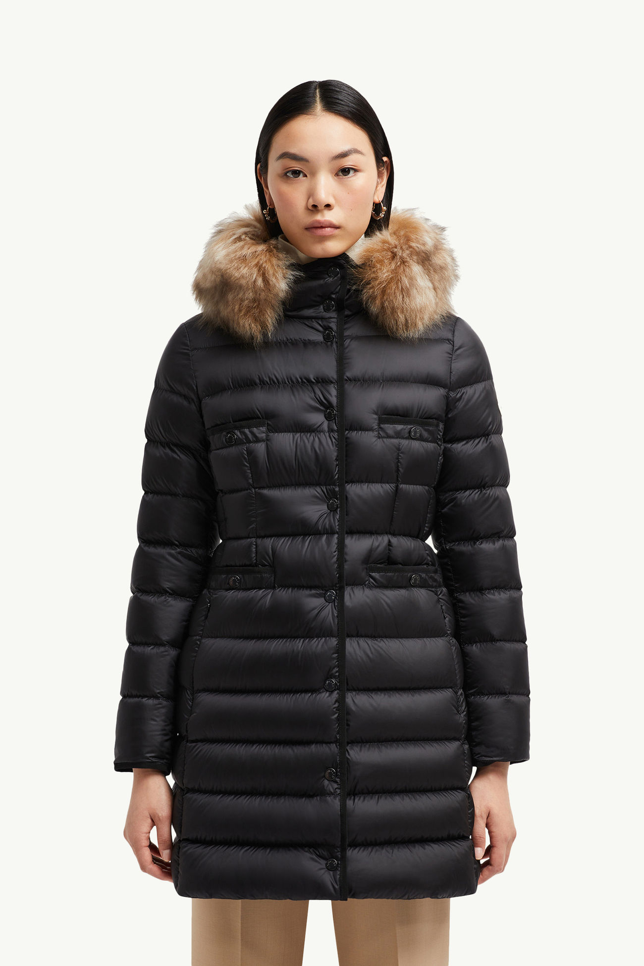 Hirmafur連帽羔羊毛長身羽絨外套 黑色 Moncler 3