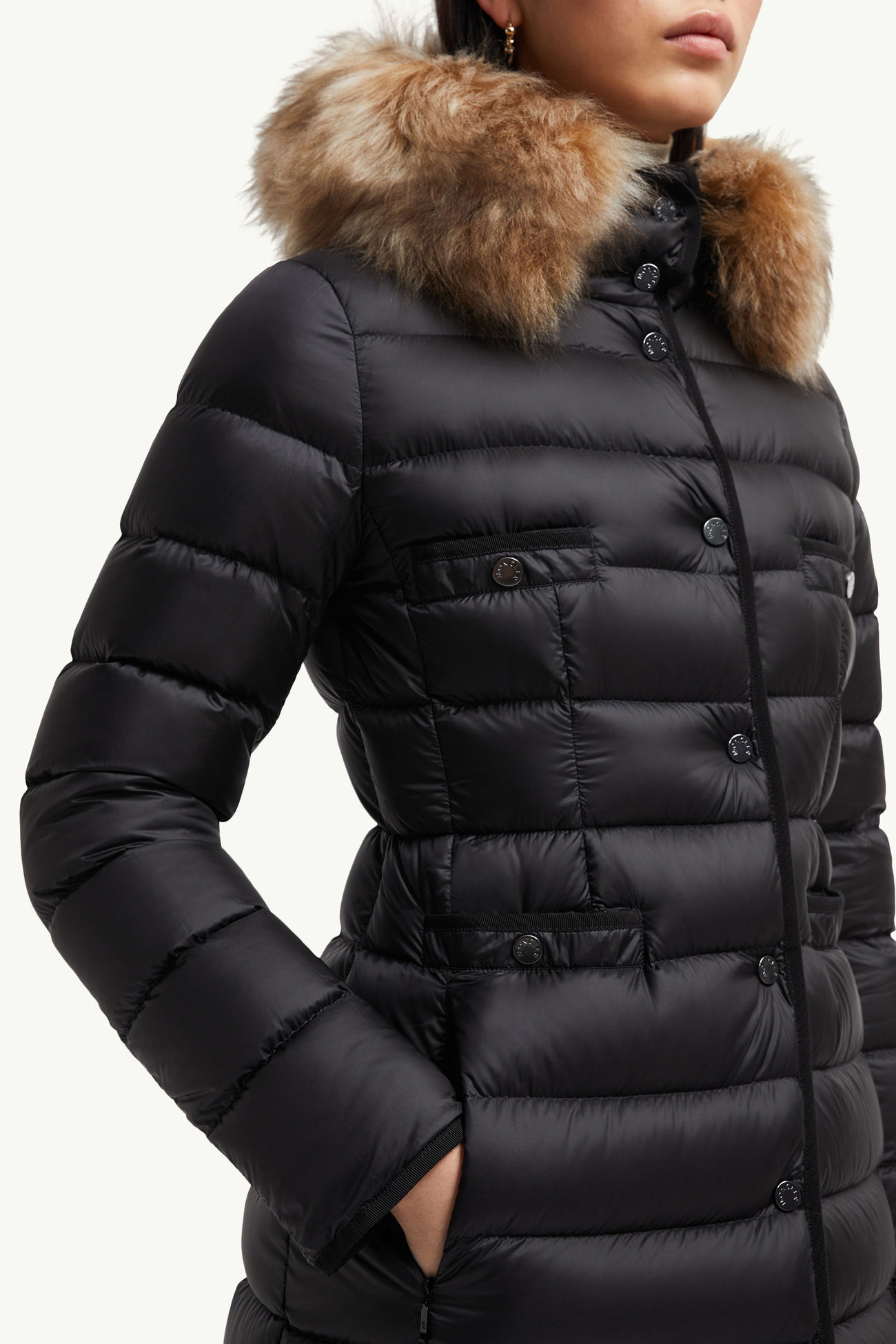 Hirmafur連帽羔羊毛長身羽絨外套 黑色 Moncler 5