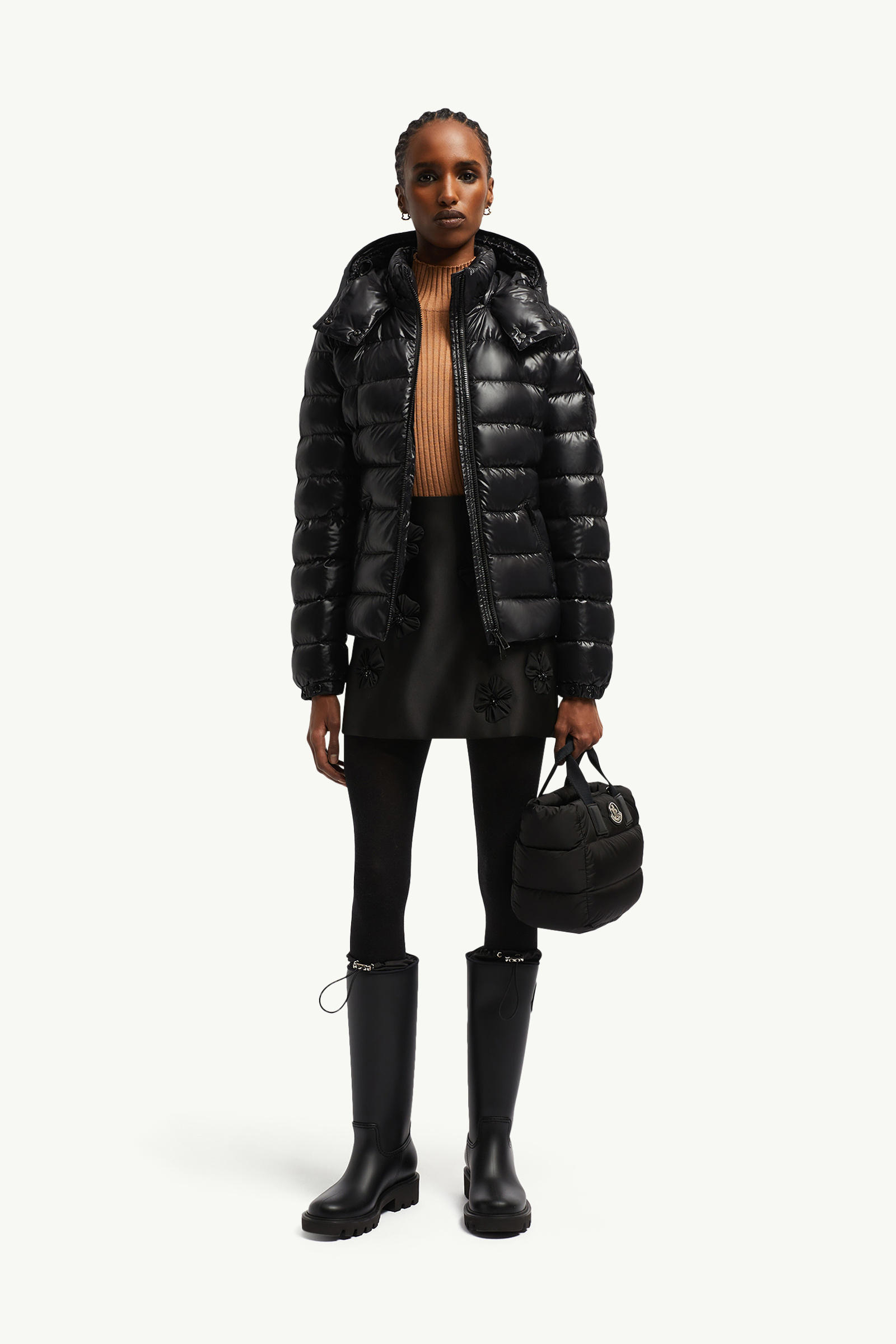 Bady Hooded Short Down Jacket Women Black Moncler 0