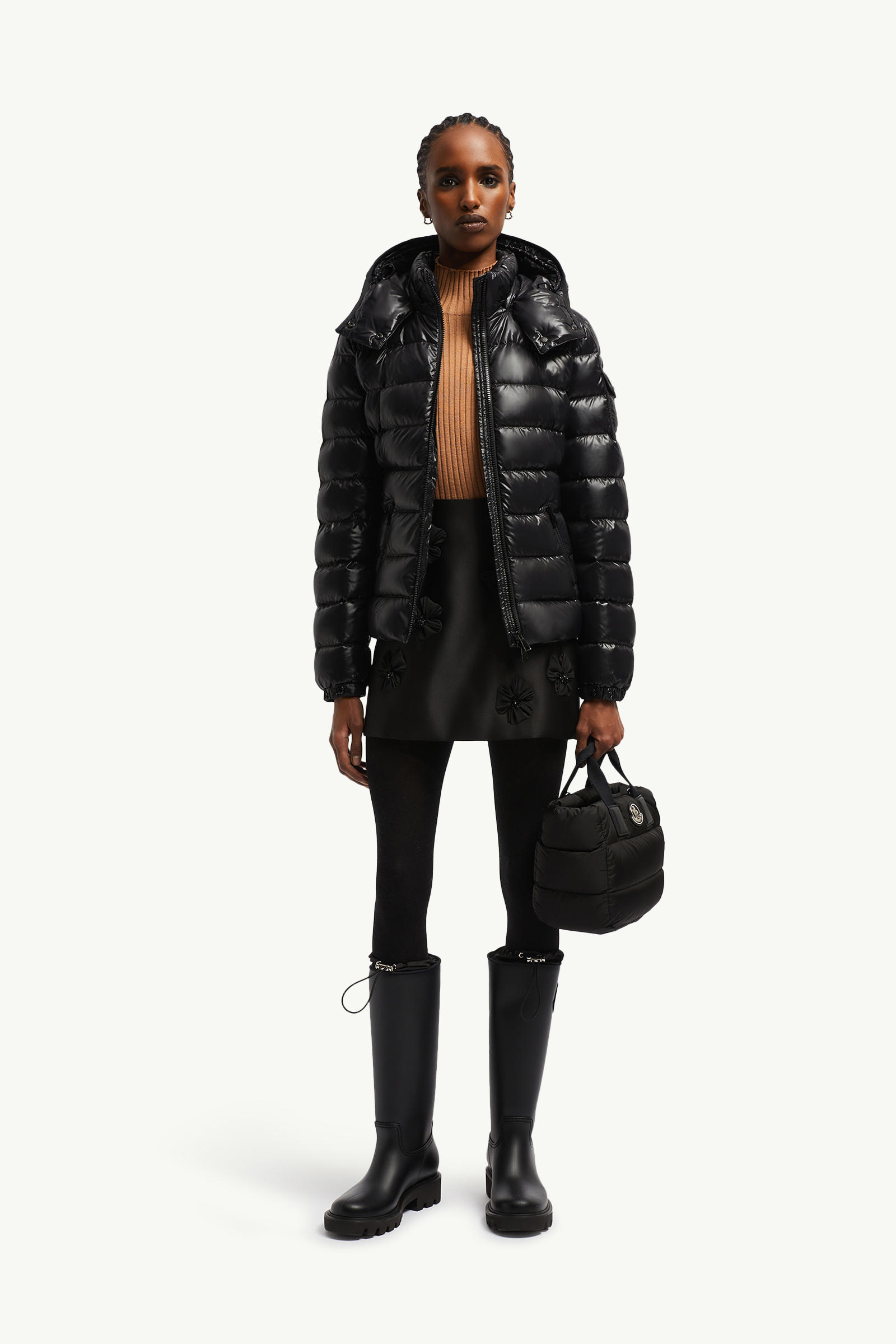 Bady Hooded Short Down Jacket Women Black Moncler 0