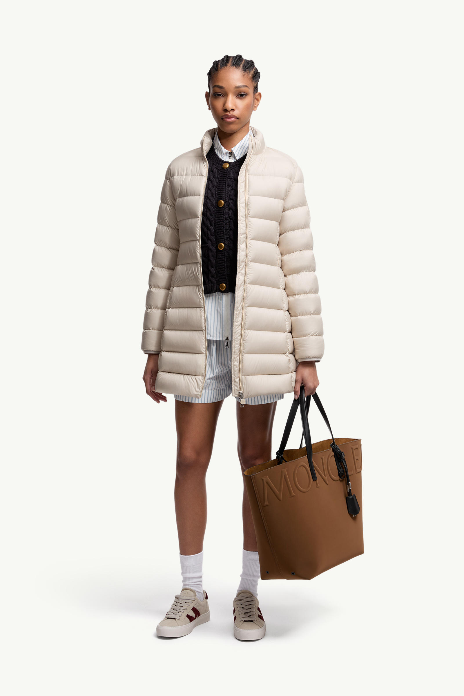 Igesse Mid-Length Down Jacket Women Light Beige Moncler 0