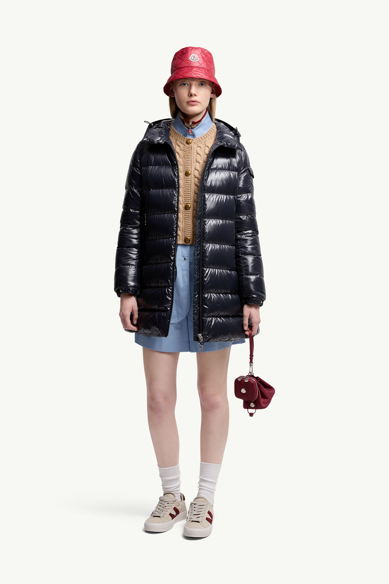 Piumino midi Courcelles con cappuccio Donna Blu Navy Moncler 0