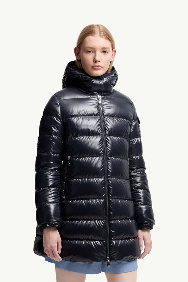 Courcelles Hooded Mid-Length Down Jacket Women Navy Blue Moncler 3