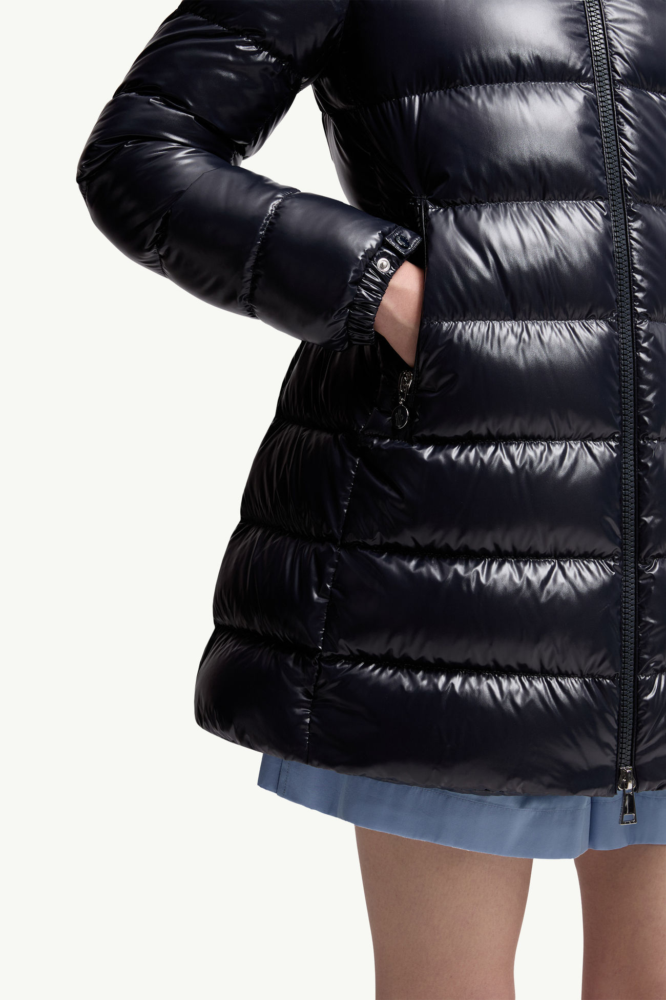 Courcelles Hooded Mid-Length Down Jacket Women Navy Blue Moncler 6