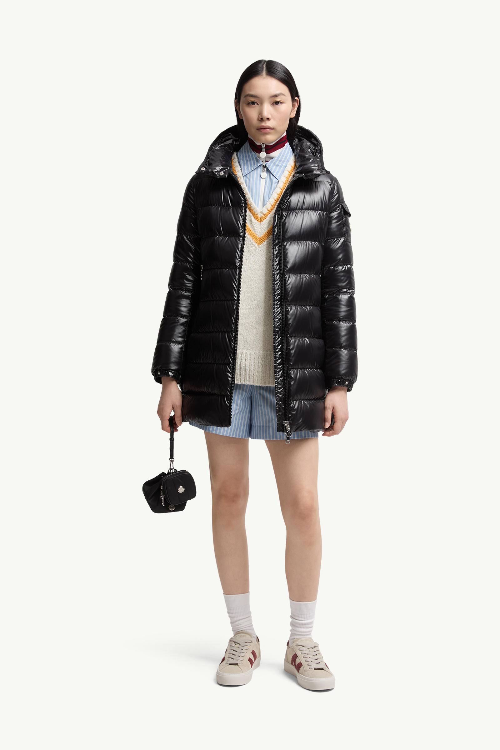 Courcelles Hooded Mid-Length Down Jacket Women Black Moncler 0