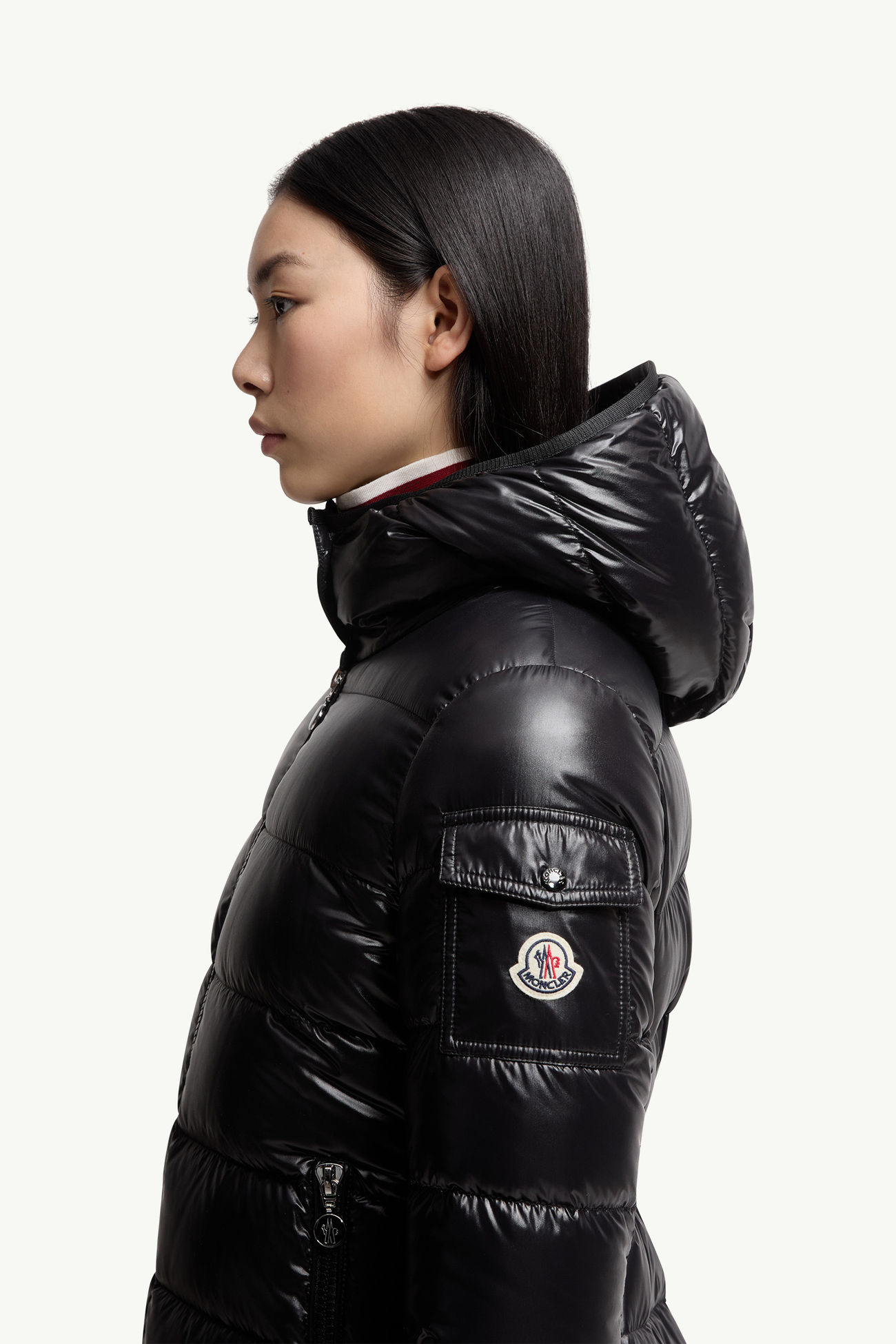 Courcelles mittellange Daunenjacke mit Kapuze Damen Schwarz Moncler 1