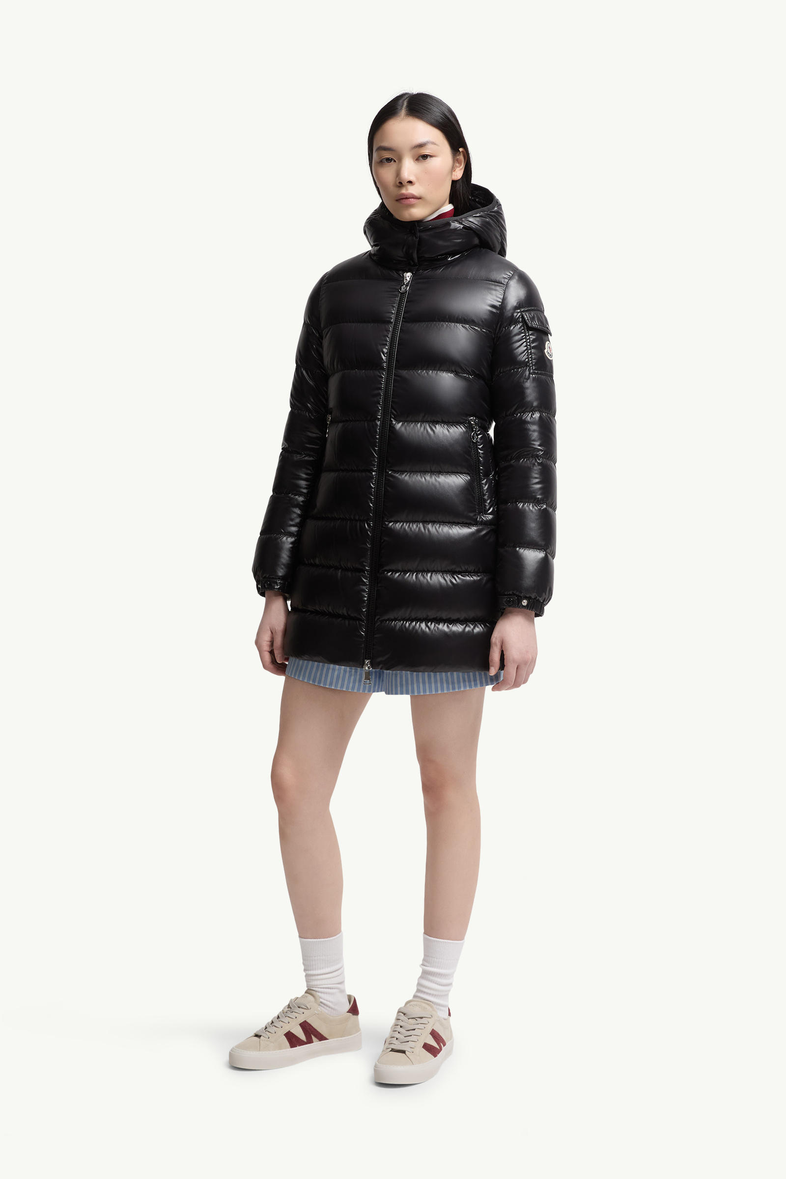 Courcelles Hooded Mid-Length Down Jacket Women Black Moncler 3