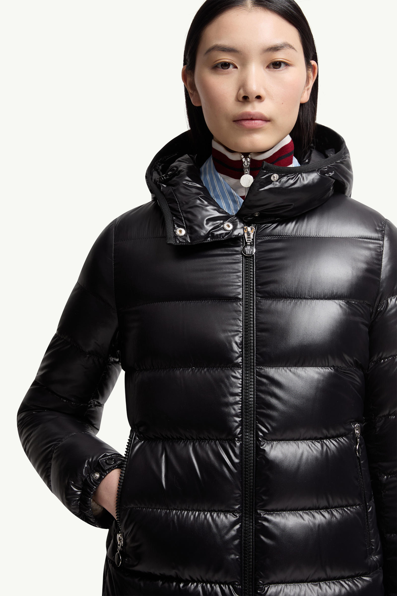 Courcelles Hooded Mid-Length Down Jacket Women Black Moncler 6