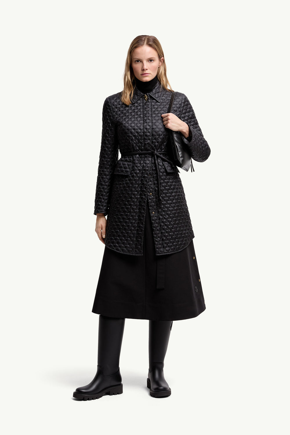 Doudoune longue à matelassage géométrique Raissac Noir Moncler 0