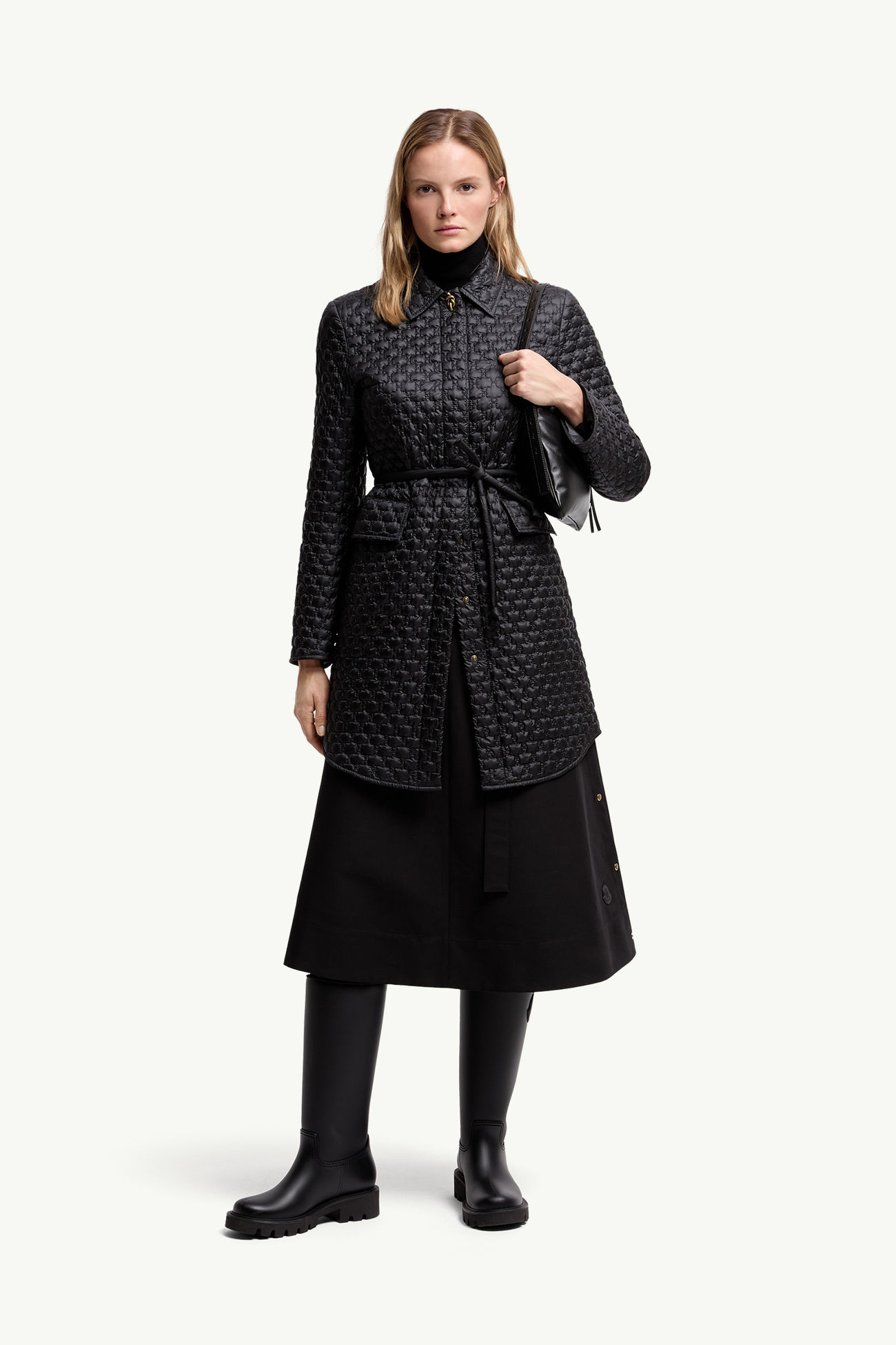 Raissac Geometric-Quilted Long Down Jacket Black Moncler 0