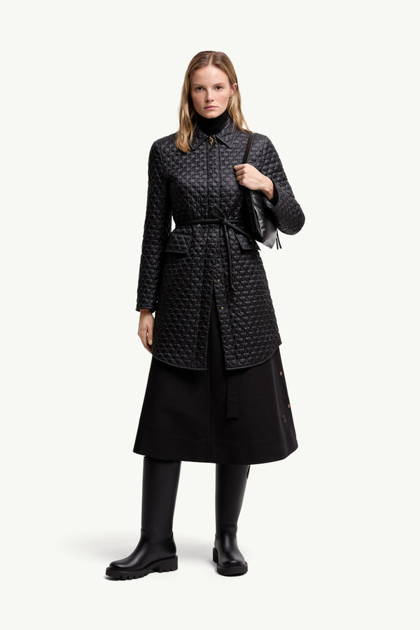 Raissac Geometric-Quilted Long Down Jacket Black Moncler 0
