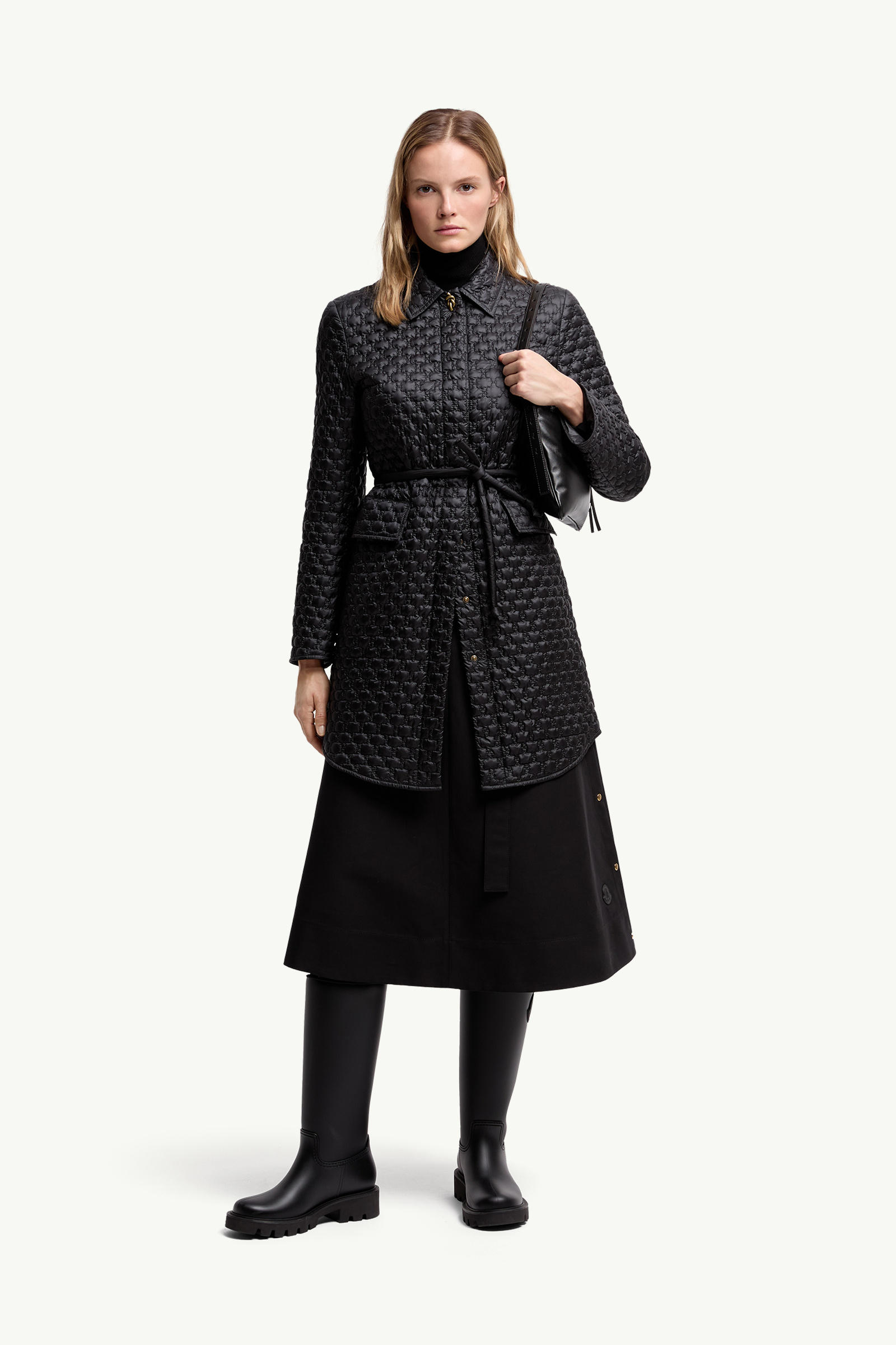 Raissac Geometric-Quilted Long Down Jacket Black Moncler 0