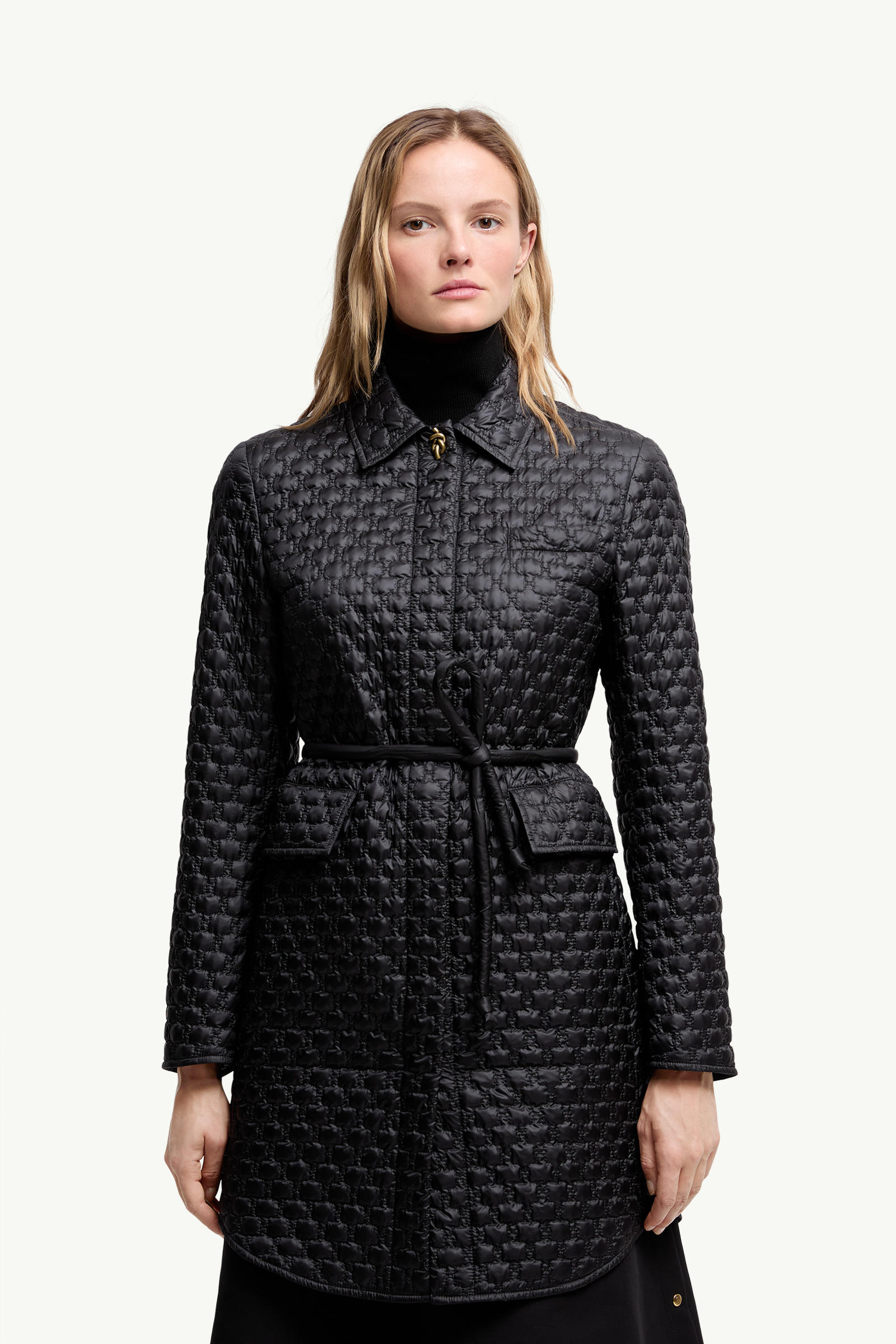 Raissac Geometric-Quilted Long Down Jacket Black Moncler 3
