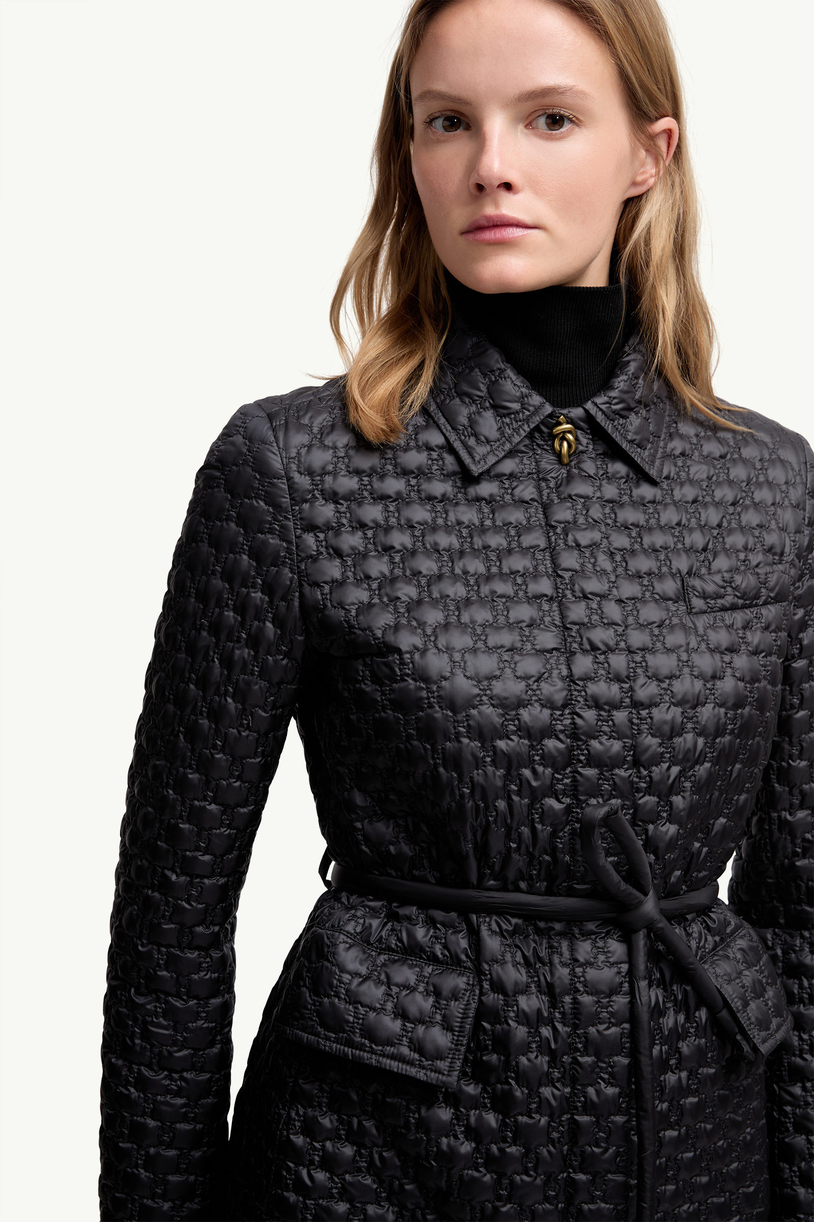 Raissac Geometric-Quilted Long Down Jacket Black Moncler 5