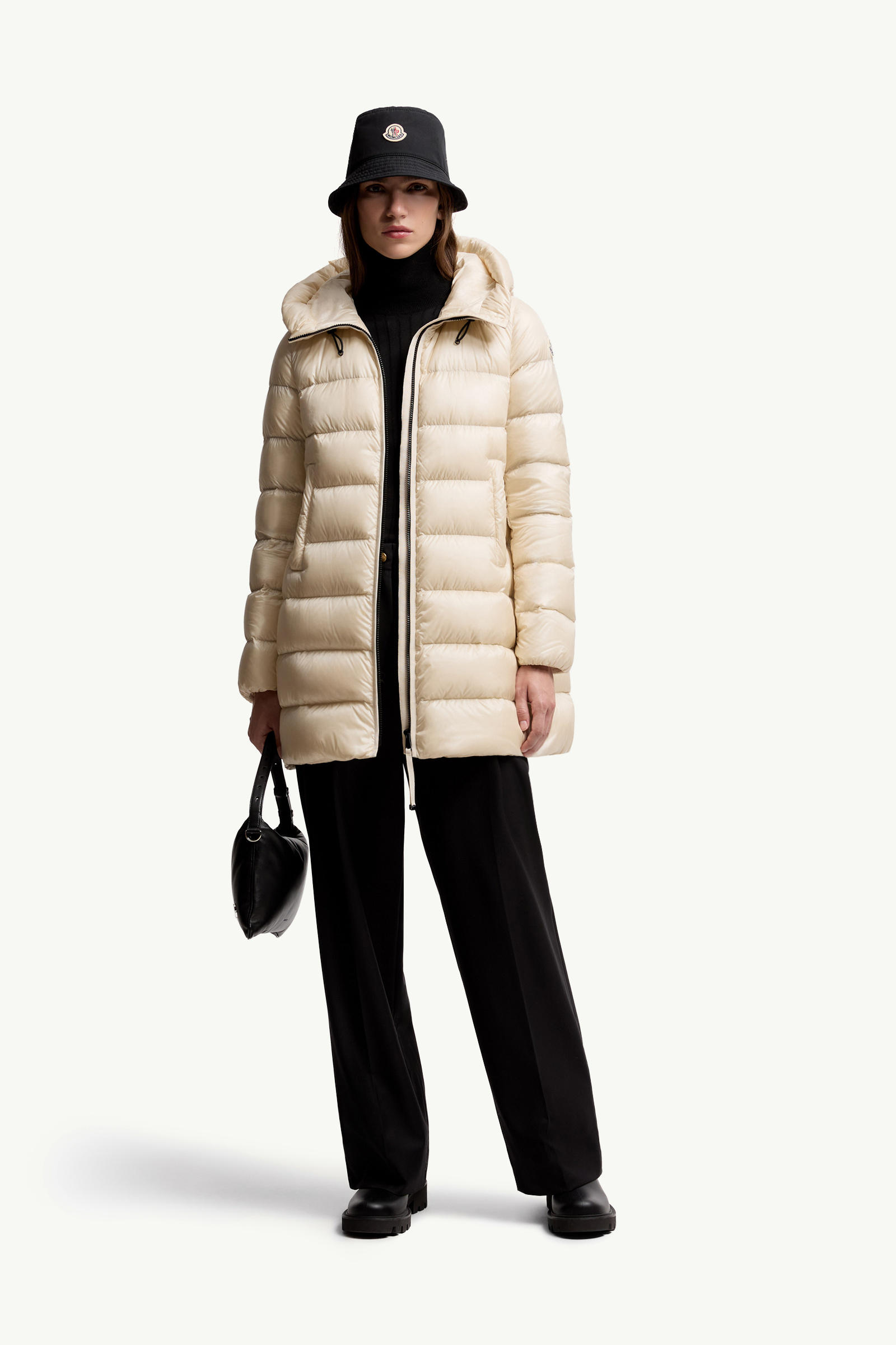 Suyenne Hooded Mid-Length Down Jacket Women Light Beige Moncler 0