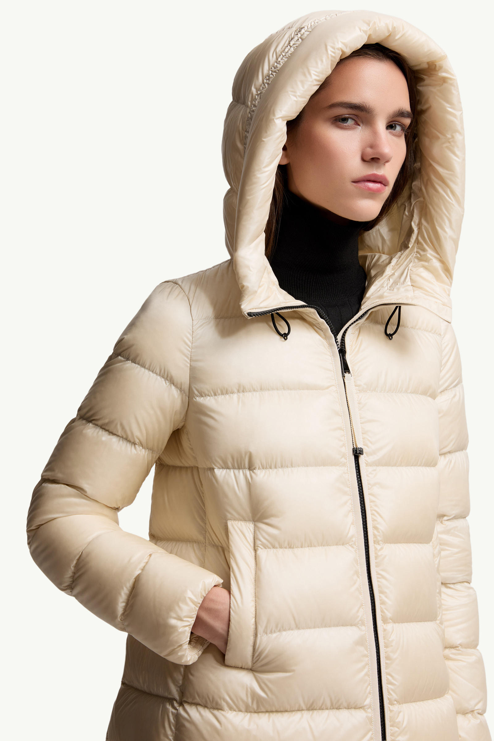 Suyenne Hooded Mid-Length Down Jacket Women Light Beige Moncler 5