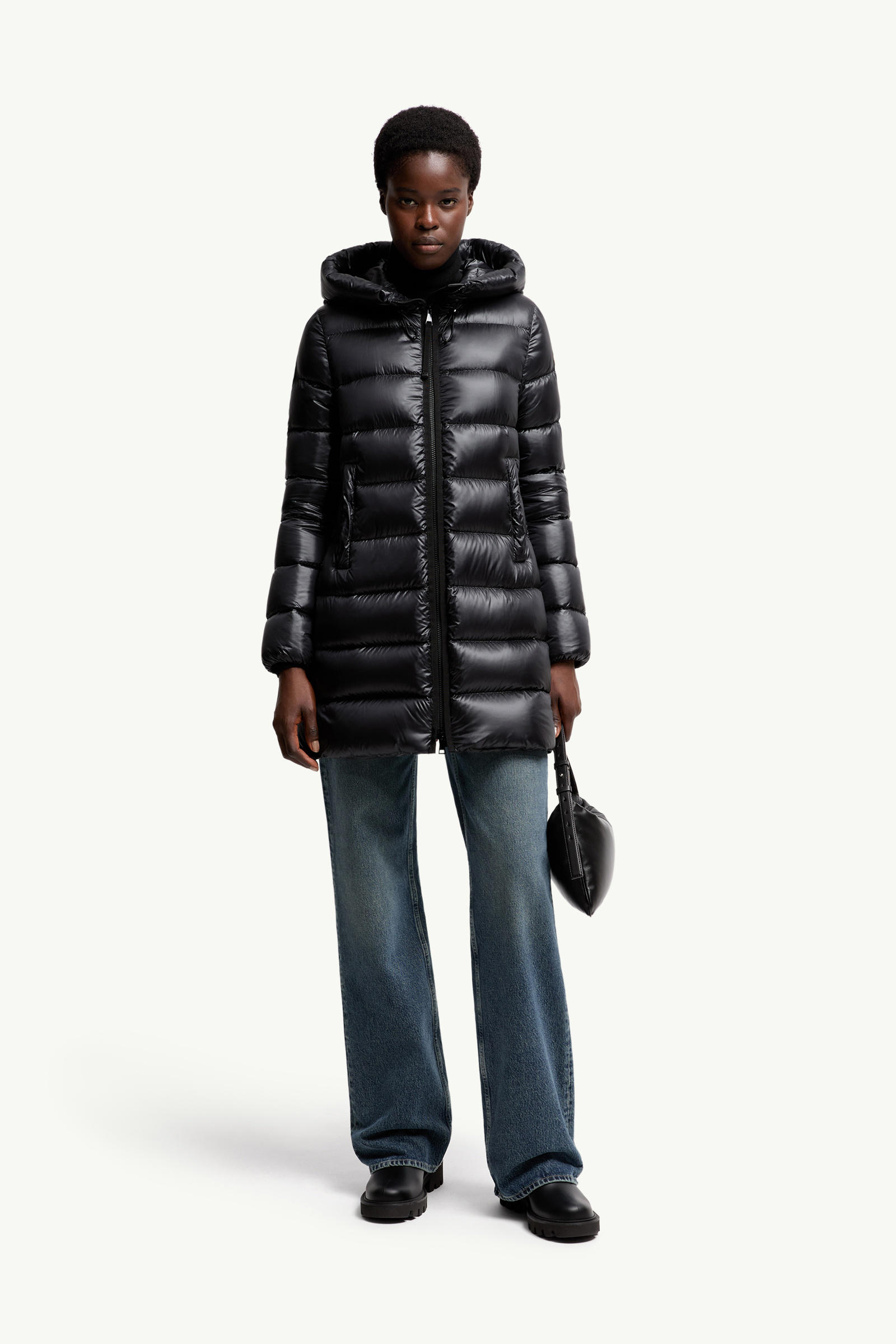 Suyenne Hooded Mid-Length Down Jacket Women Black Moncler 0