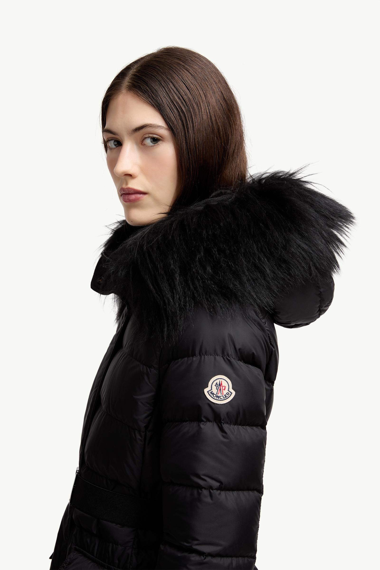 Khloesse Hooded Shearling-Trimmed Long Down Jacket Women Black Moncler 1
