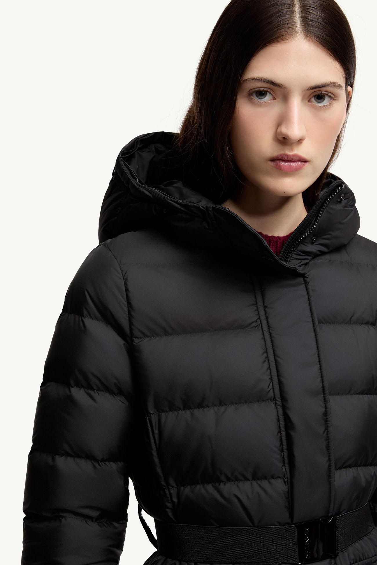 Khloesse連帽羔羊毛飾邊長身羽絨外套 女士 黑色 Moncler 6