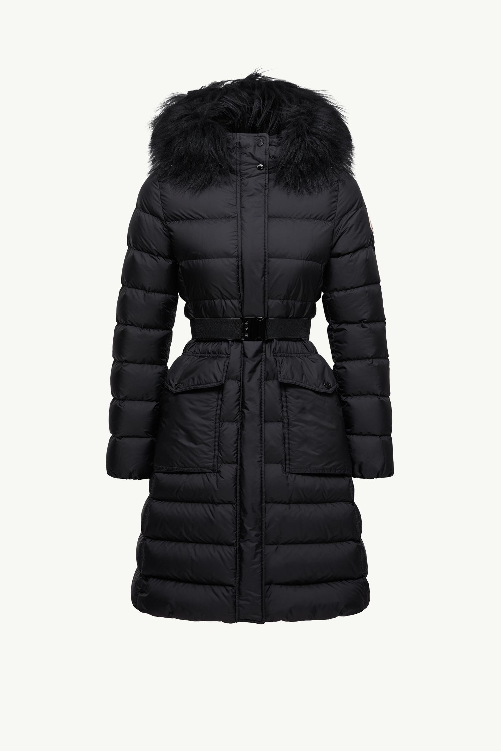 Black Khloesse Hooded Shearling-Trimmed Long Down Jacket