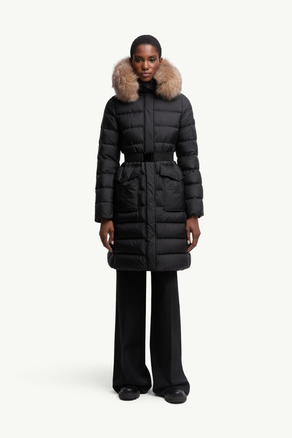 Doudoune longue à capuche bordée de shearling Khloesse Femmes Noir & Beige Moncler 3