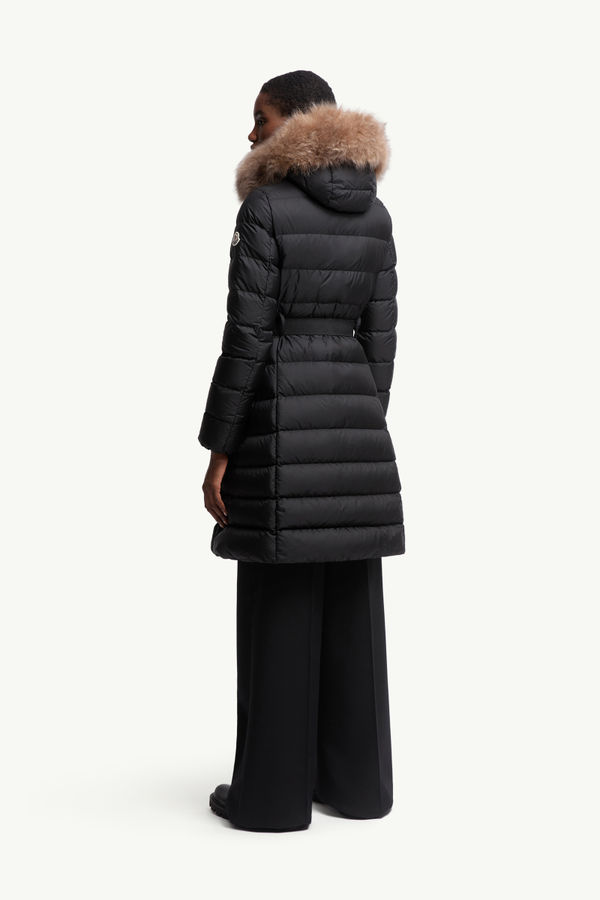 Khloesse Hooded Shearling-Trimmed Long Down Jacket Women Black & Beige Moncler 4