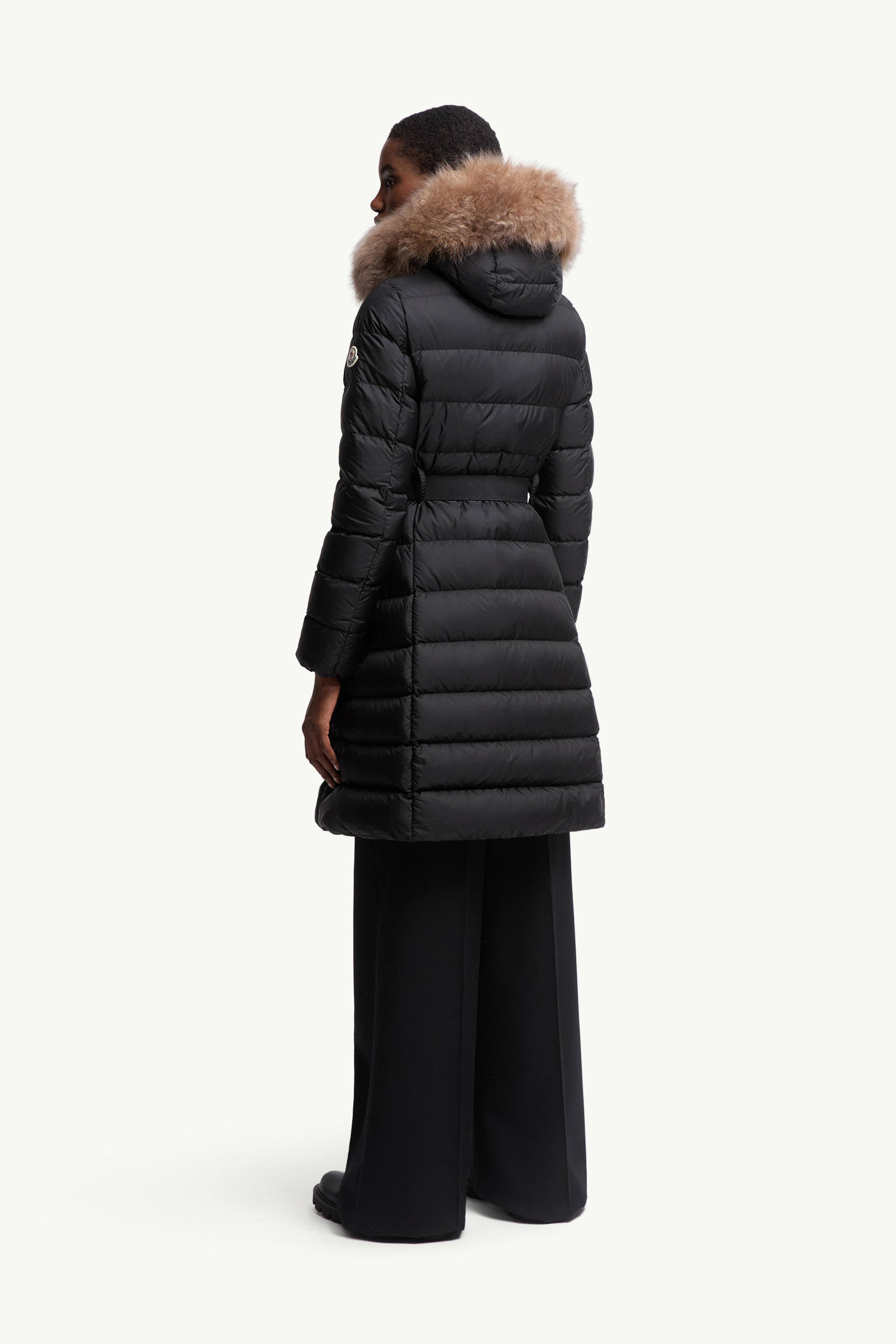 Khloesse lange Daunenjacke mit Kapuze und Shearling-Besatz Damen Schwarz & Beige Moncler 4