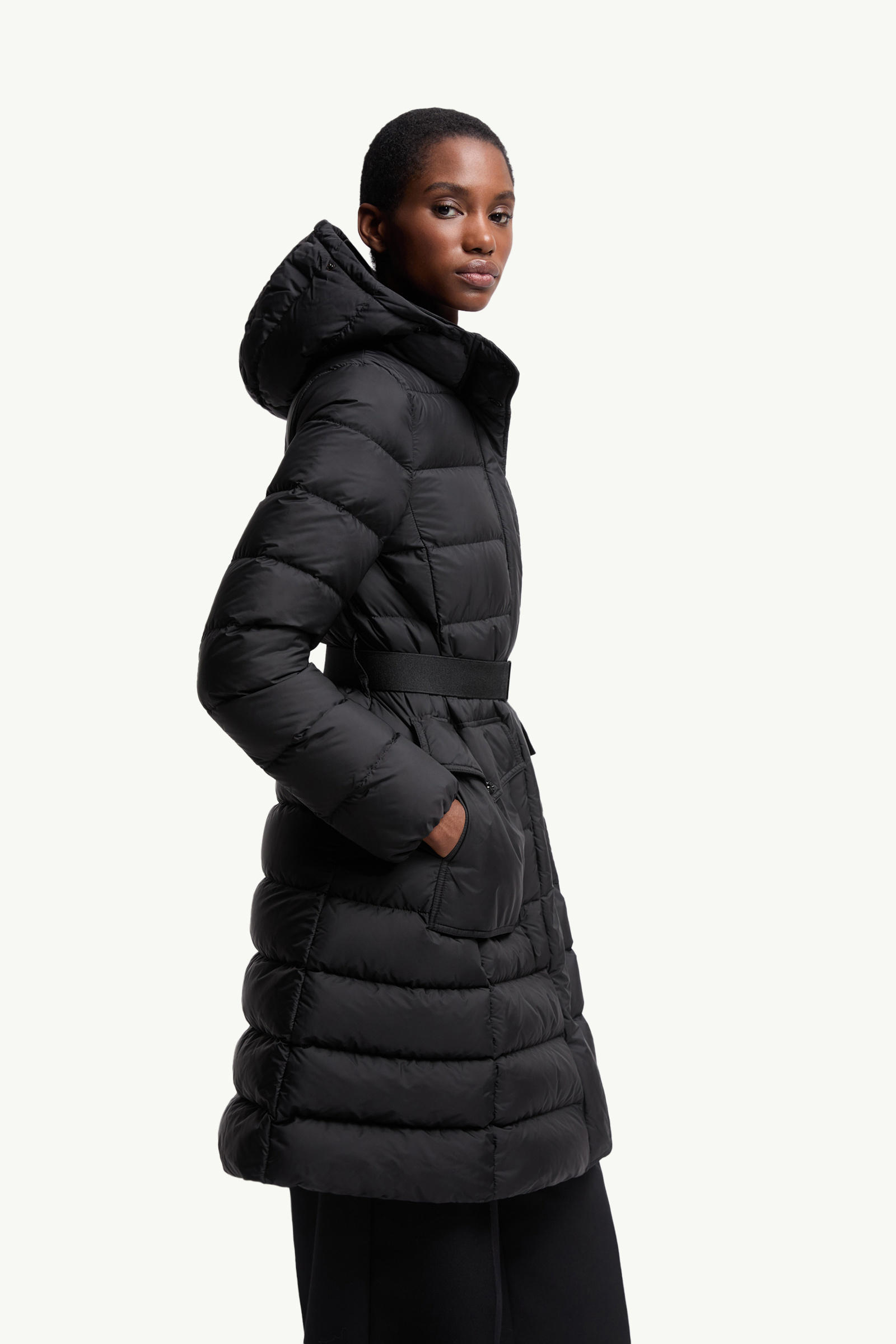 Khloesse Hooded Shearling-Trimmed Long Down Jacket Women Black & Beige Moncler 5