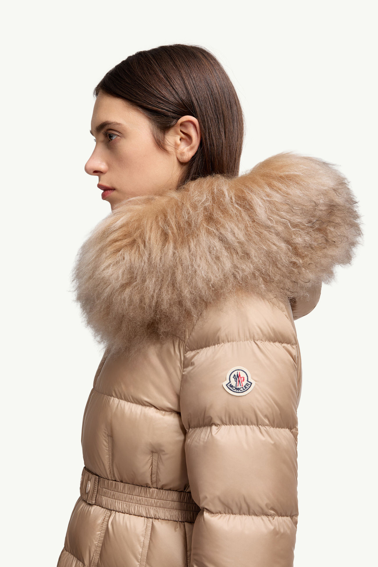 Boedic連帽羔羊毛飾邊長身羽絨外套 女士 駱駝米色 Moncler 1