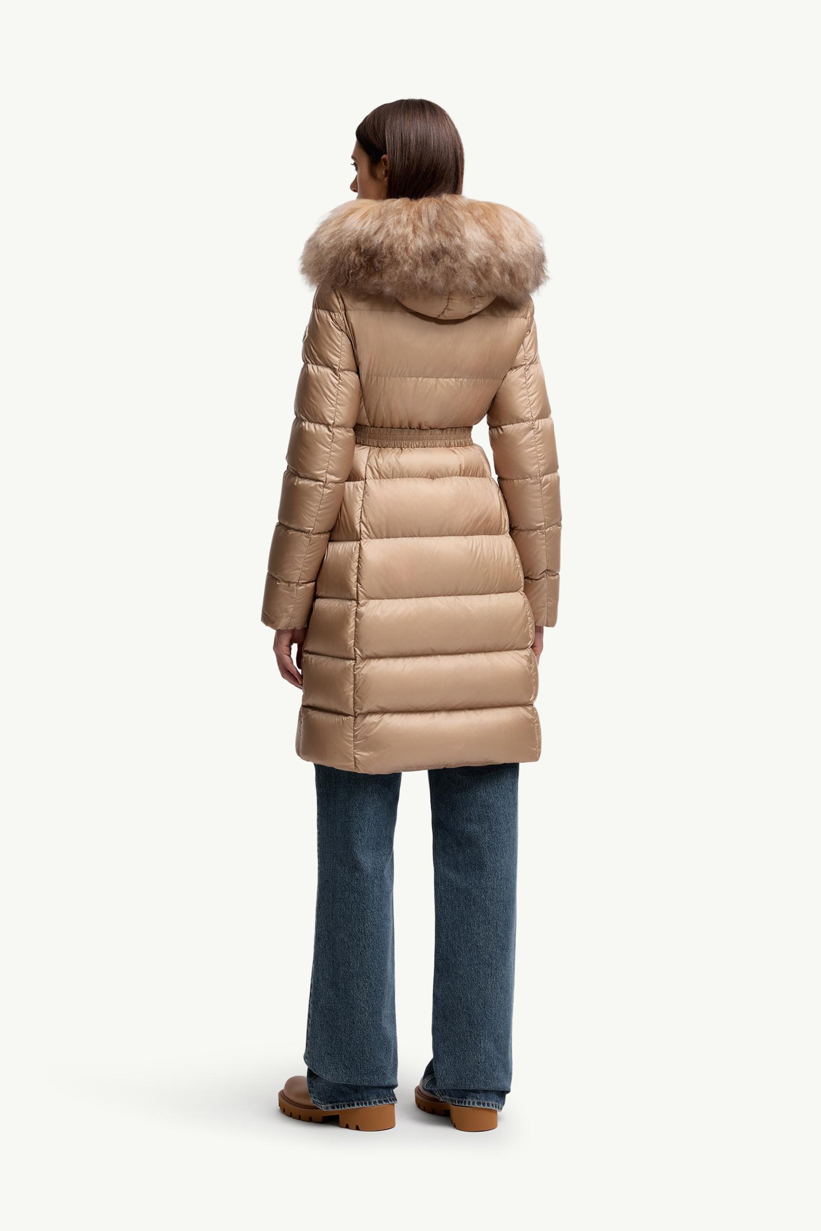 Camel Beige Boedic Hooded Shearling-Trimmed Long Down Jacket Camel Beige Boedic Hooded Shearling-Trimmed Long Down Jacket