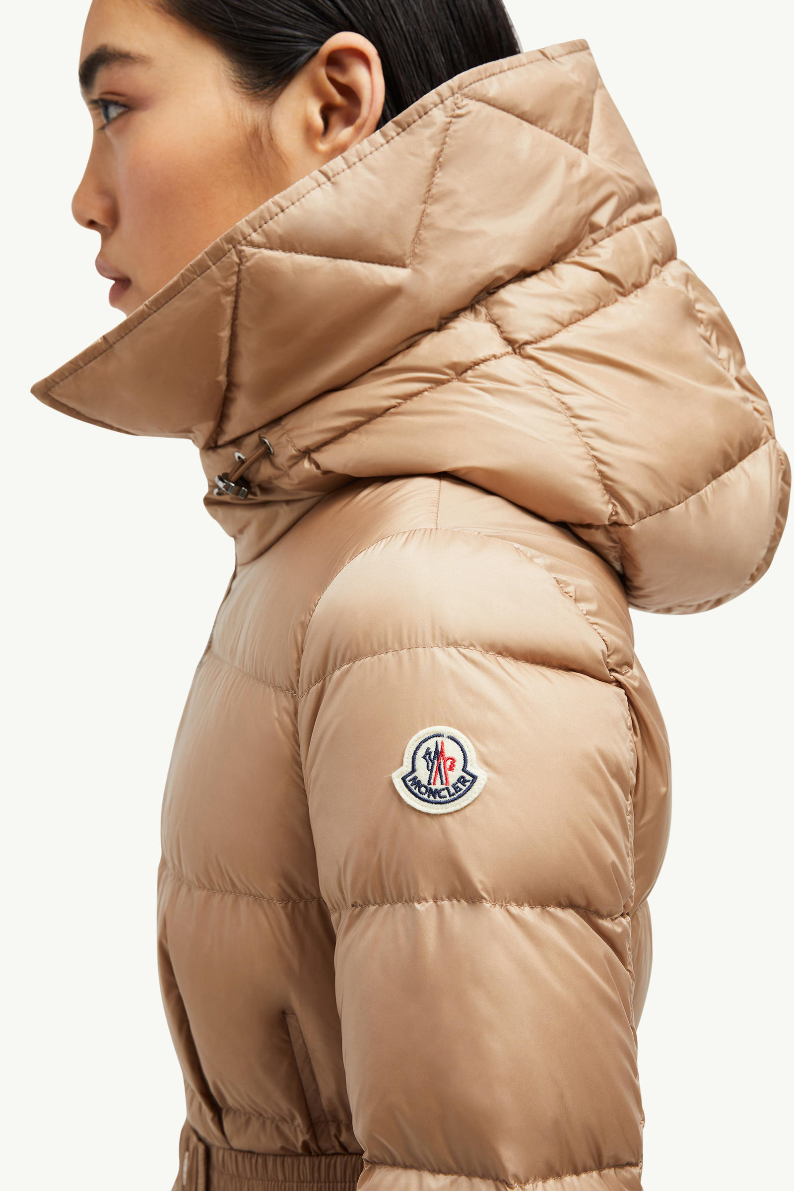 Boedic Hooded Shearling-Trimmed Long Down Jacket Women Camel Beige Moncler 6