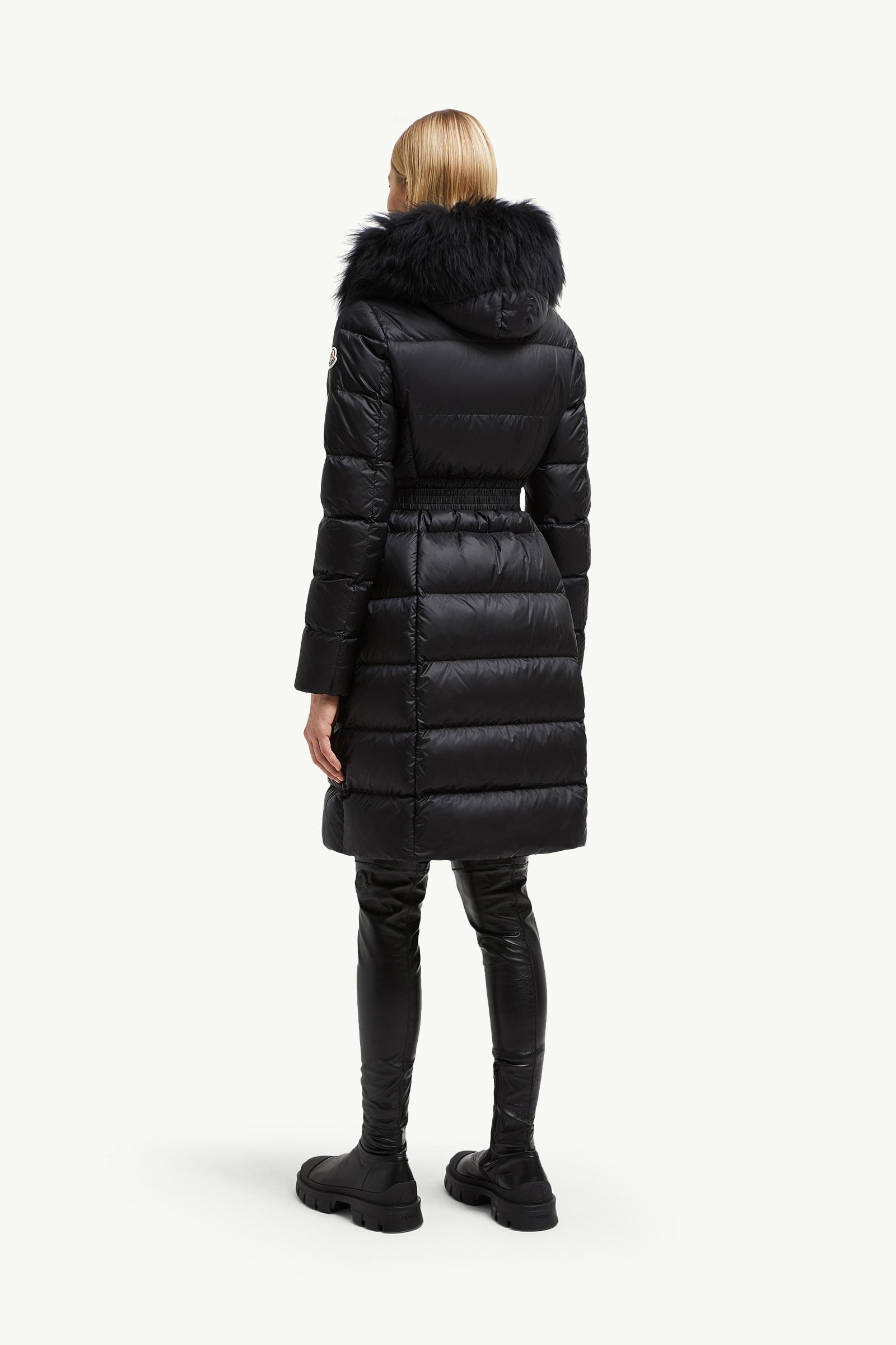MONCLER | Caen Hooded Shearling Long Down Jacket 関税込 Black Boedic Hooded Shearling-Trimmed Long Down Jacket