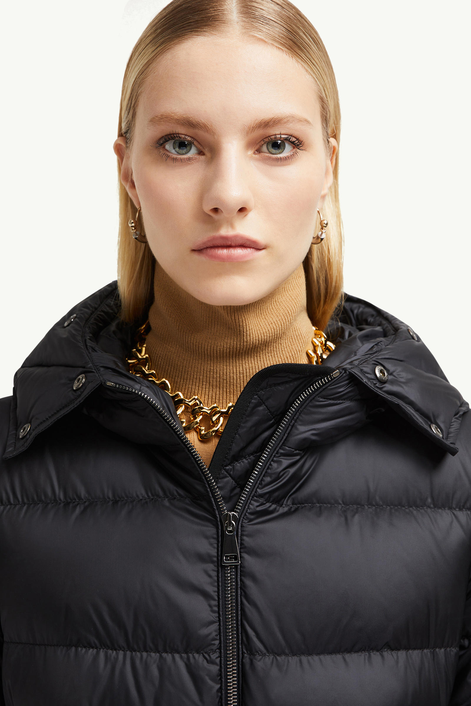 Boedic lange Daunenjacke mit Kapuze und Shearling-Besatz Damen Schwarz Moncler 6