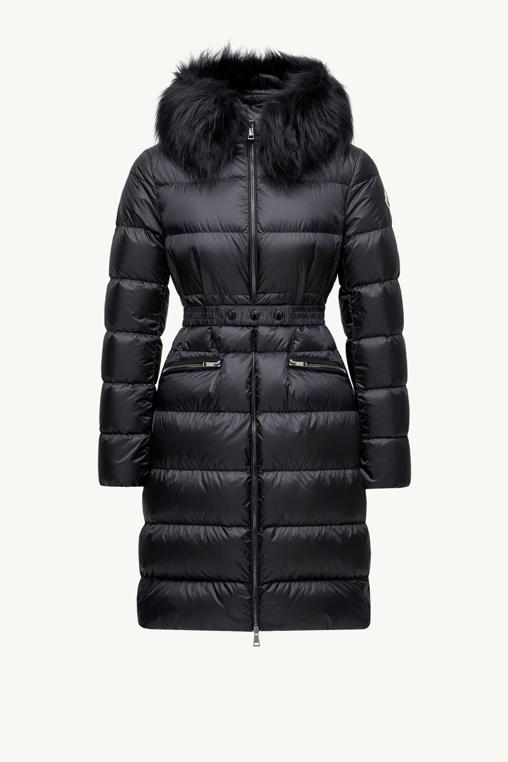 Boedic Hooded Shearling-Trimmed Long Down Jacket Women Black Moncler 2