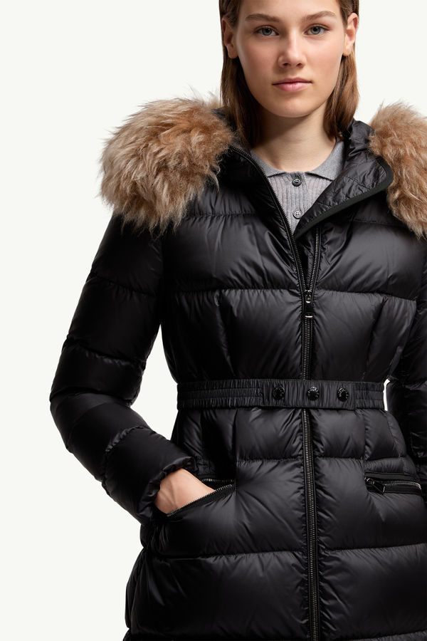 Boedic lange Daunenjacke mit Kapuze und Shearling-Besatz Damen Schwarz & Beige Moncler 6