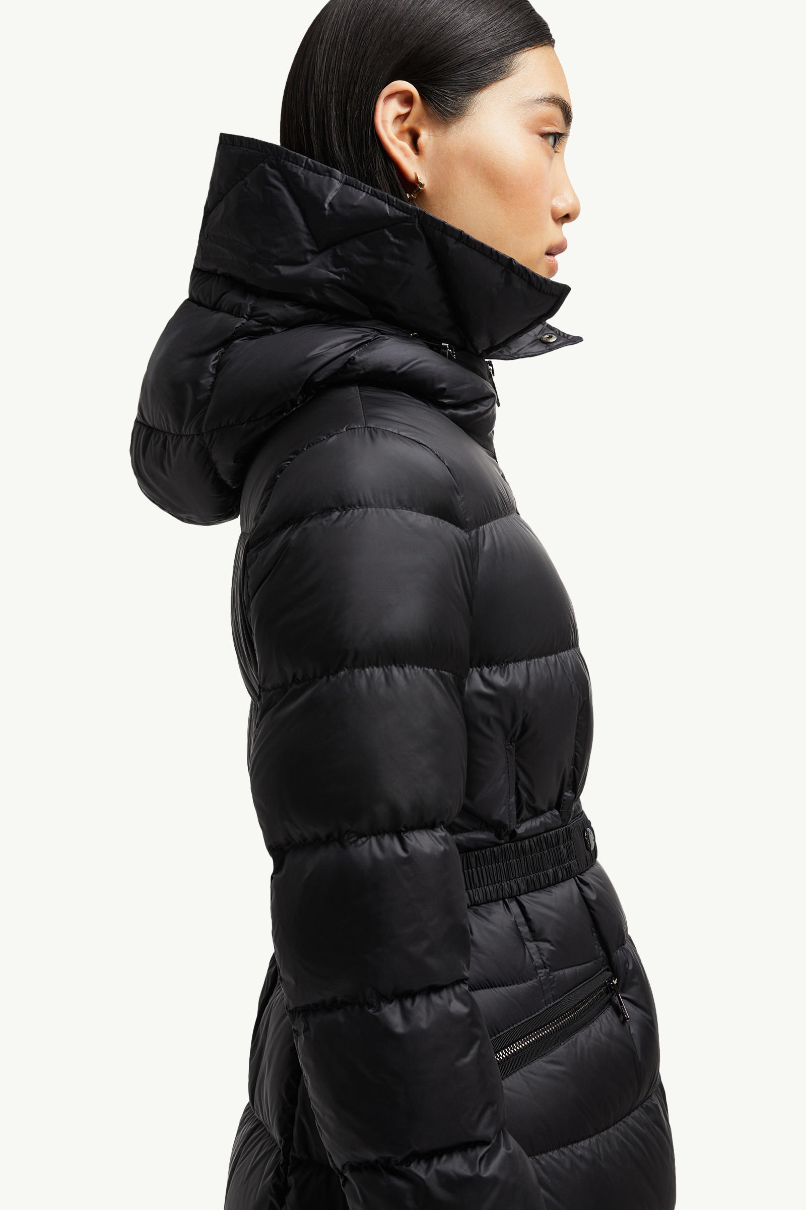 Boedic lange Daunenjacke mit Kapuze und Shearling-Besatz Damen Schwarz & Beige Moncler 6