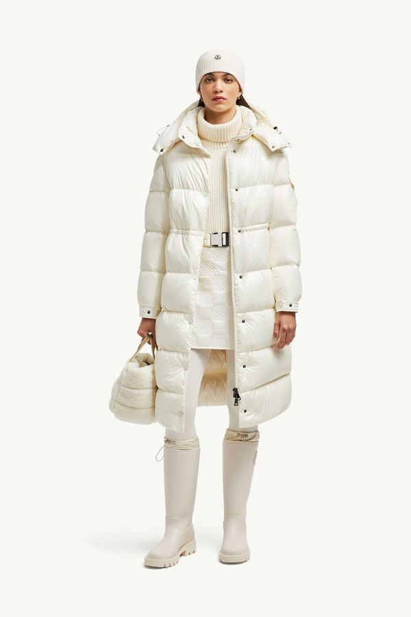 Cavettaz Hooded Long Down Jacket Women White Moncler 0
