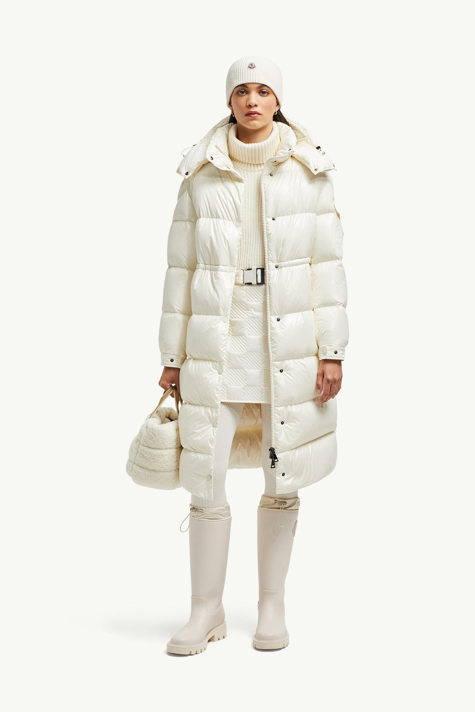 Cavettaz Hooded Long Down Jacket Women White Moncler 0