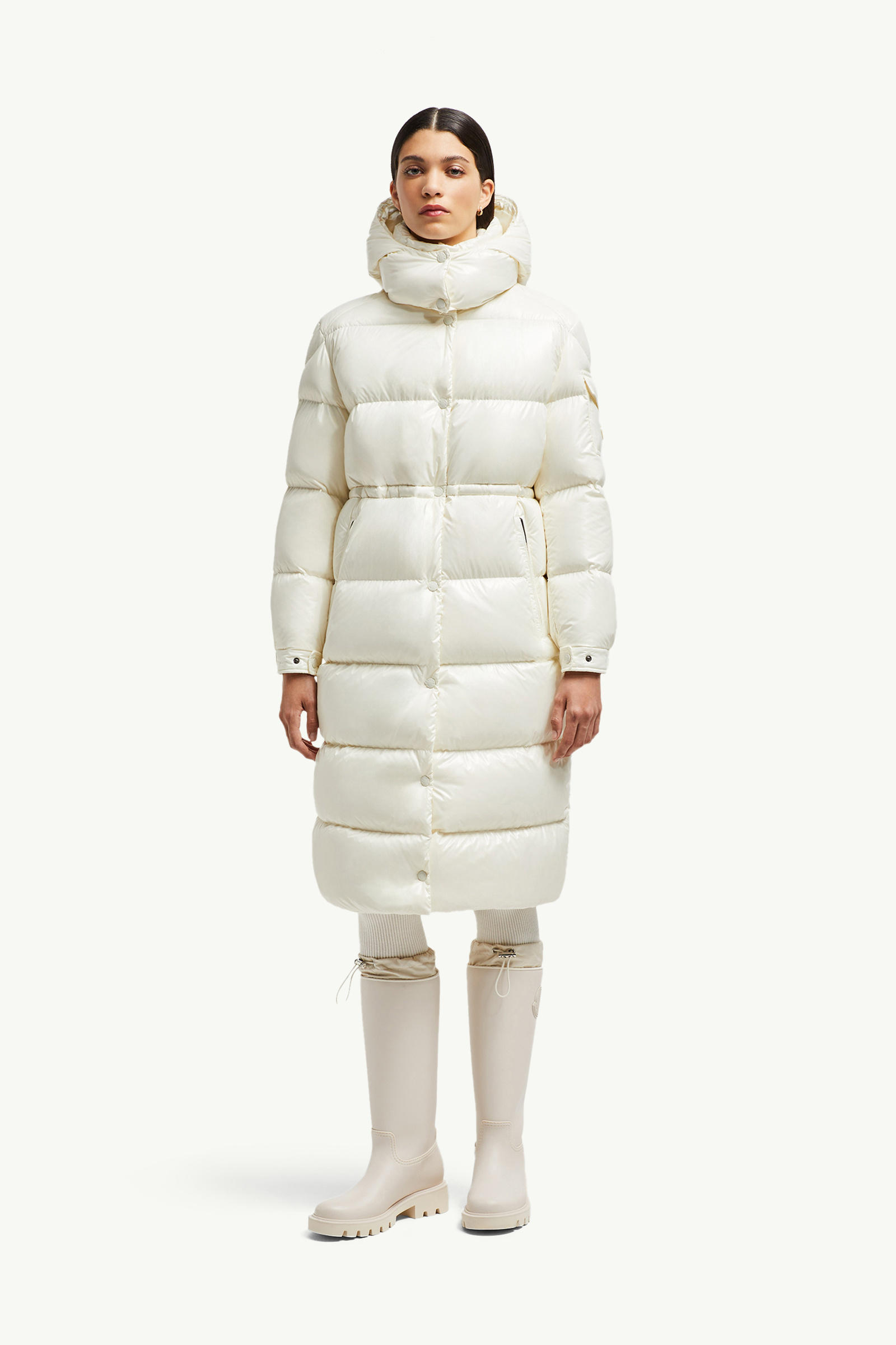 Cavettaz lange Daunenjacke mit Kapuze Damen Weiß Moncler 3
