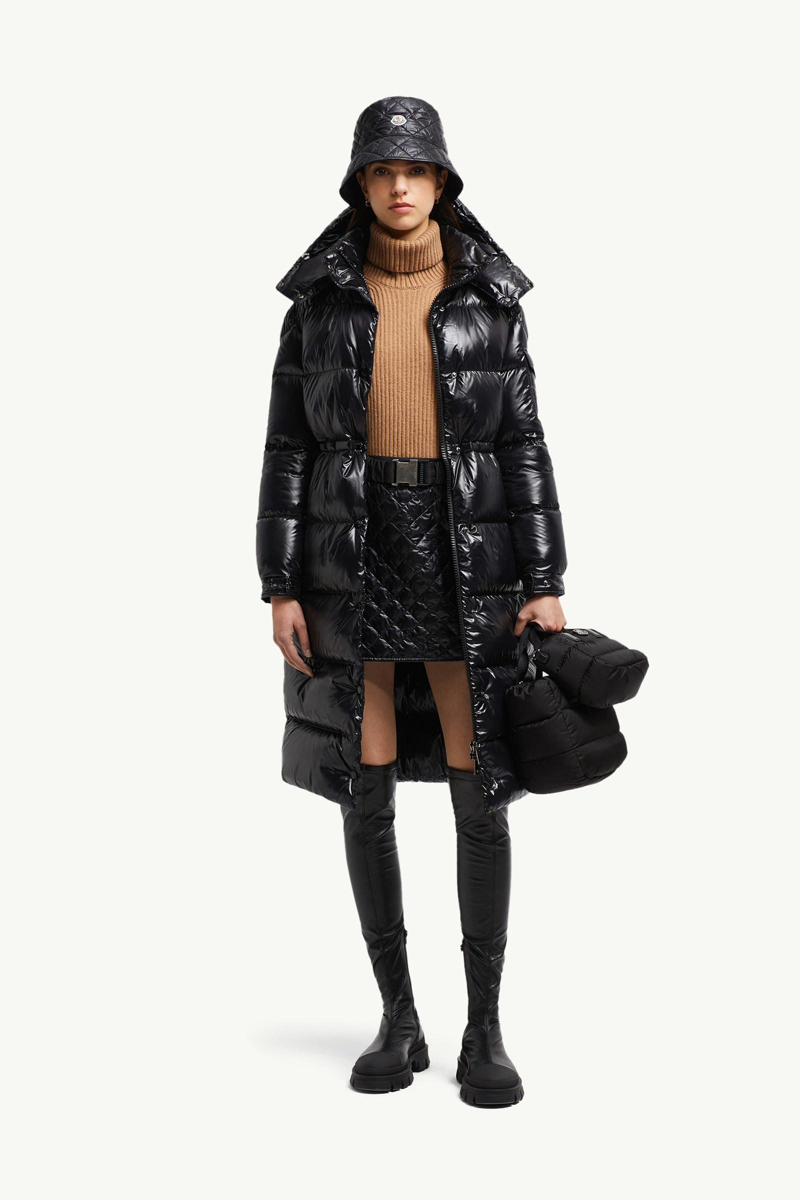Cavettaz Hooded Long Down Jacket Women Black Moncler 0