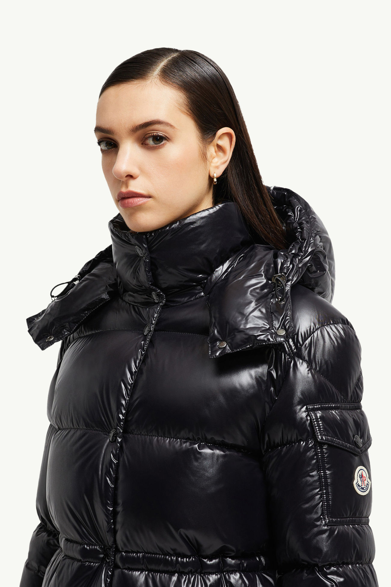 Cavettaz 후드 롱 다운 재킷 여성 블랙 Moncler 1