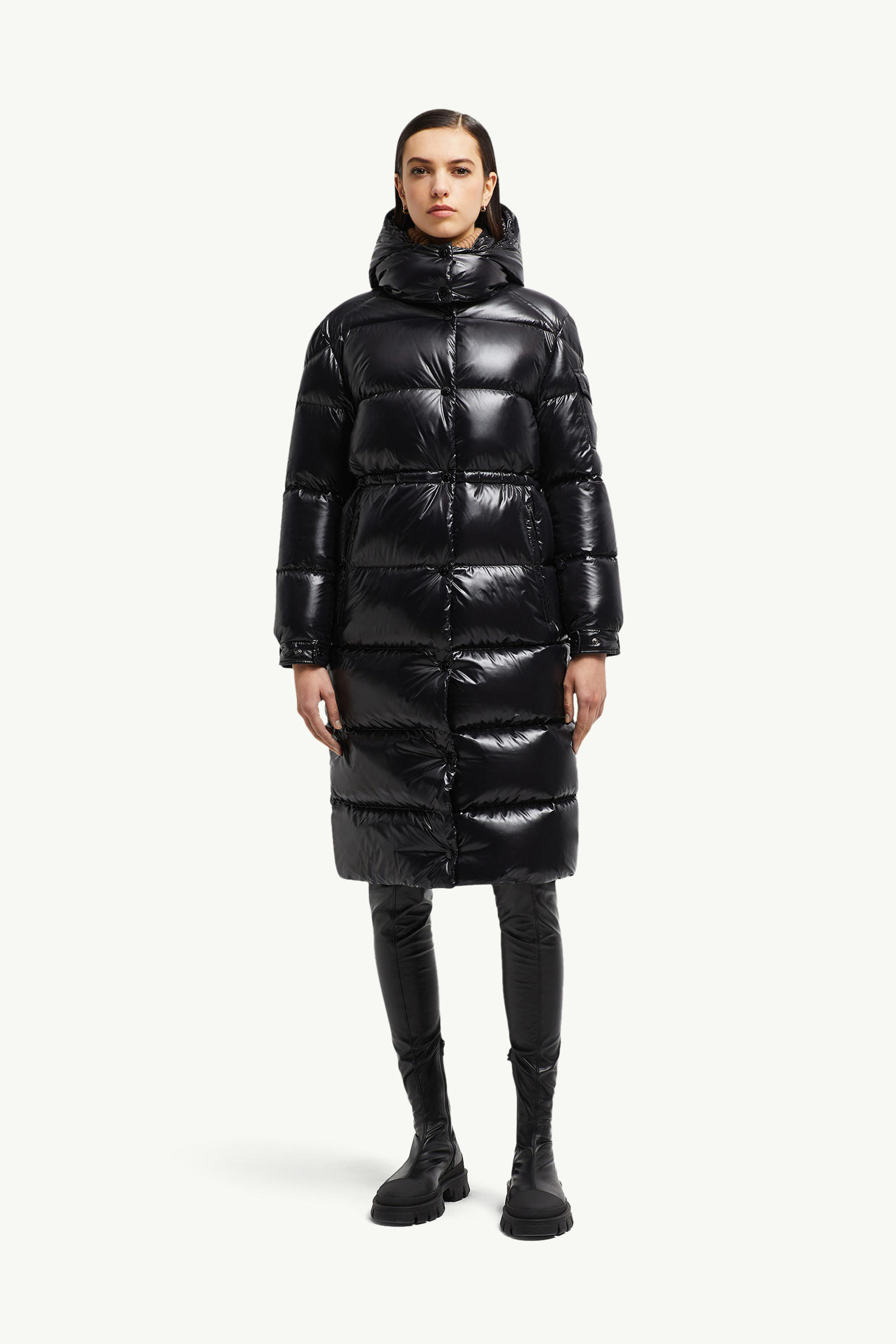 Cavettaz Hooded Long Down Jacket Women Black Moncler 3