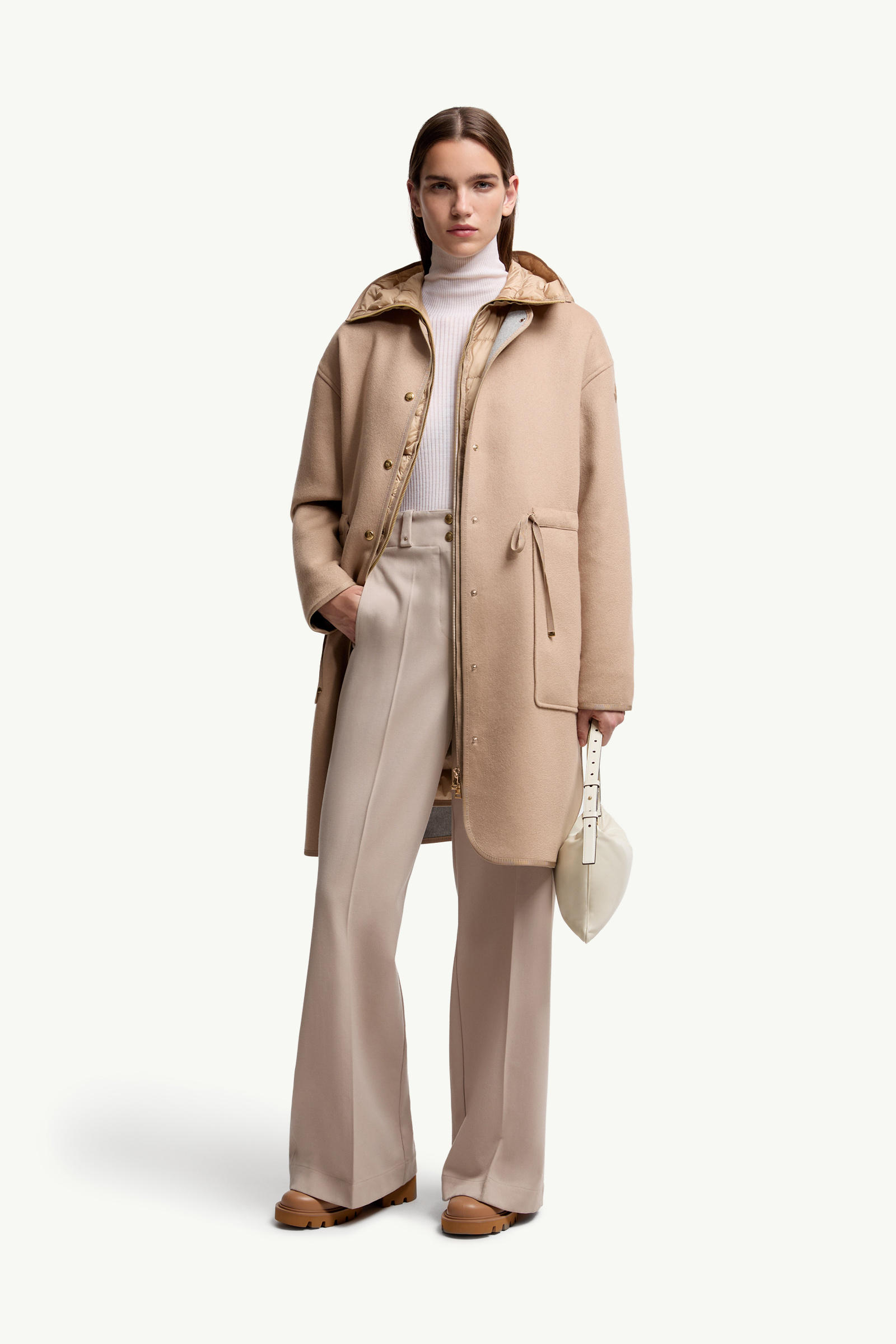 Bonreposse 3-in-1 Wool & Cashmere Long Down Jacket Women Light Beige Moncler 0