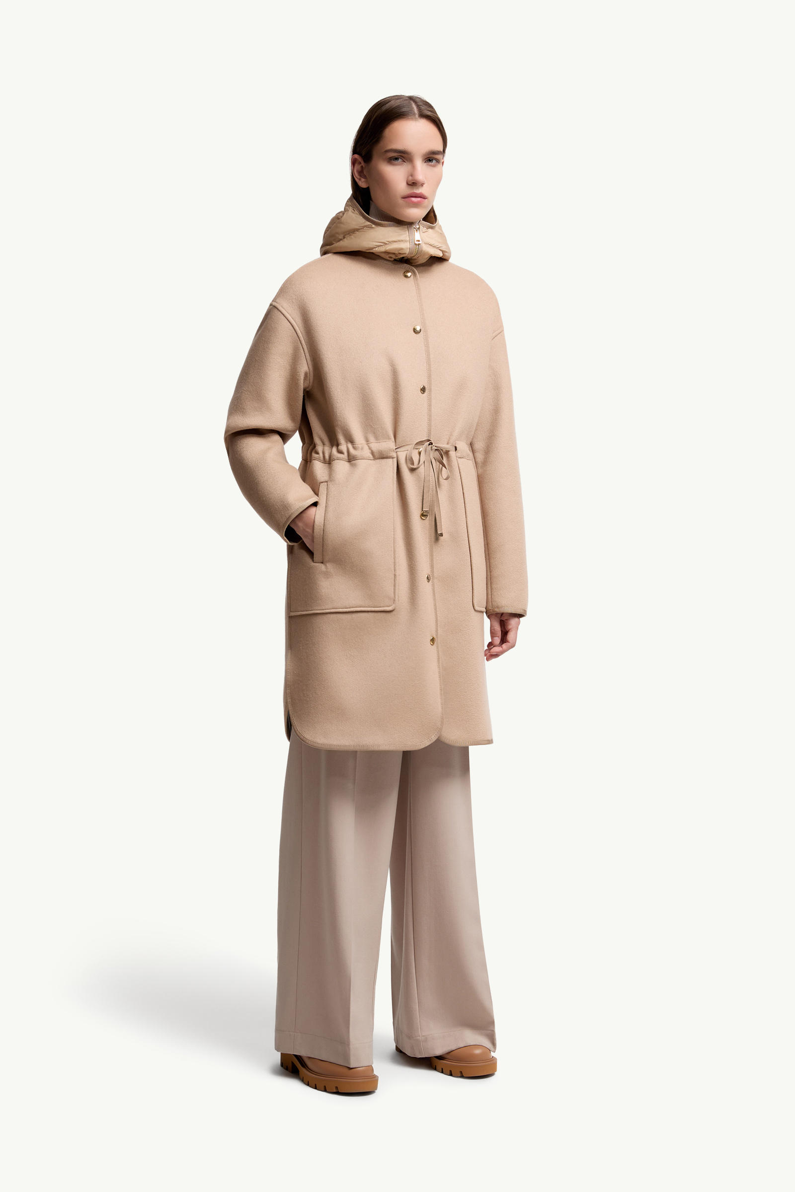 Bonreposse 3-in-1 Wool & Cashmere Long Down Jacket Women Light Beige Moncler 3