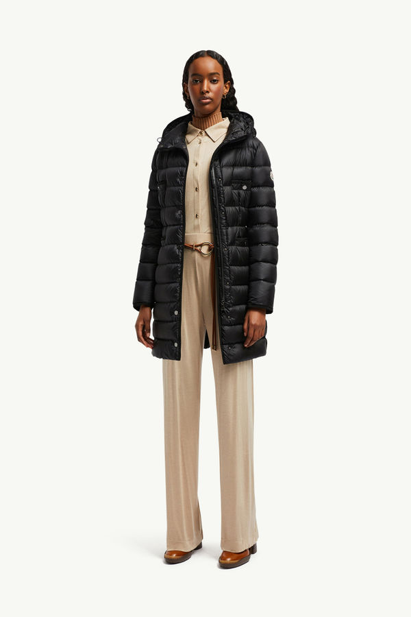 Hirma Hooded Long Down Jacket Women Black Moncler 0
