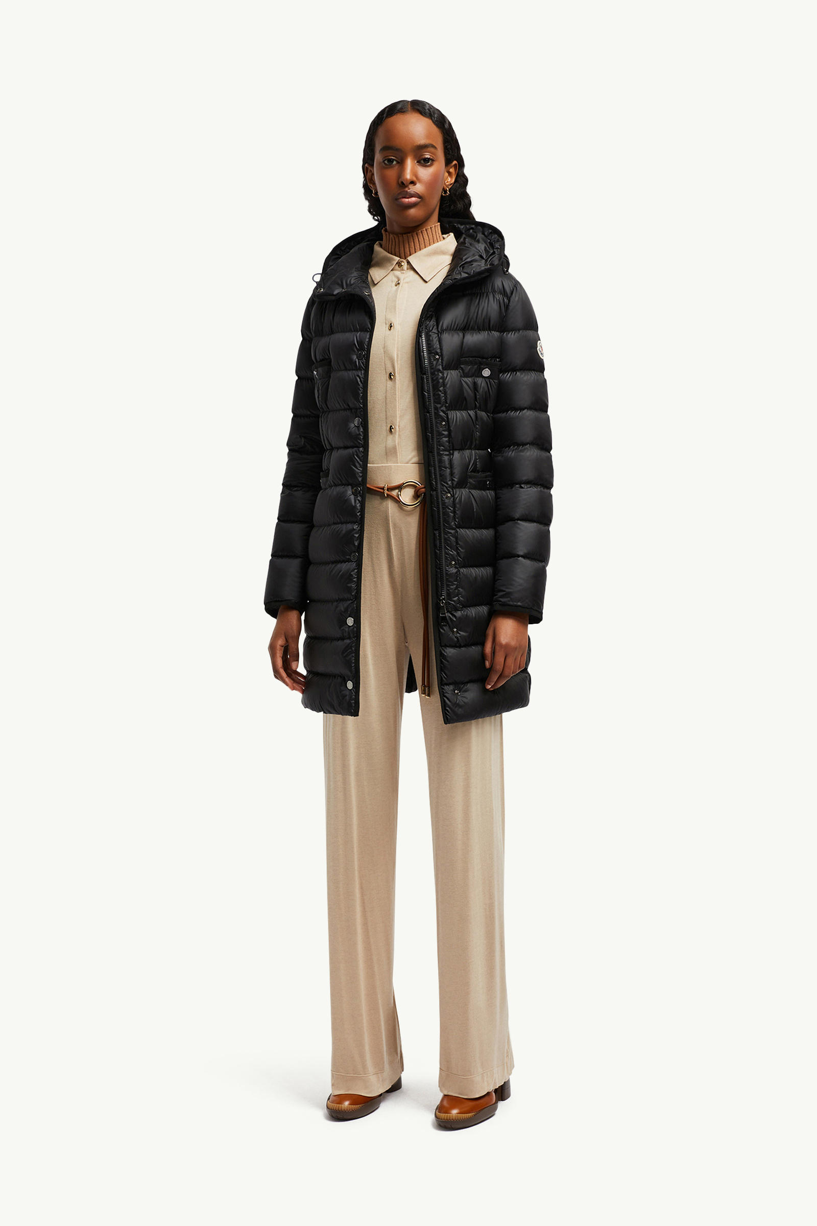 Hirma Hooded Long Down Jacket Women Black Moncler 0