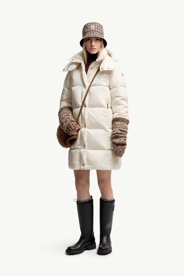 Litte Square-Quilted Hooded Long Down Jacket Women White Moncler 0
