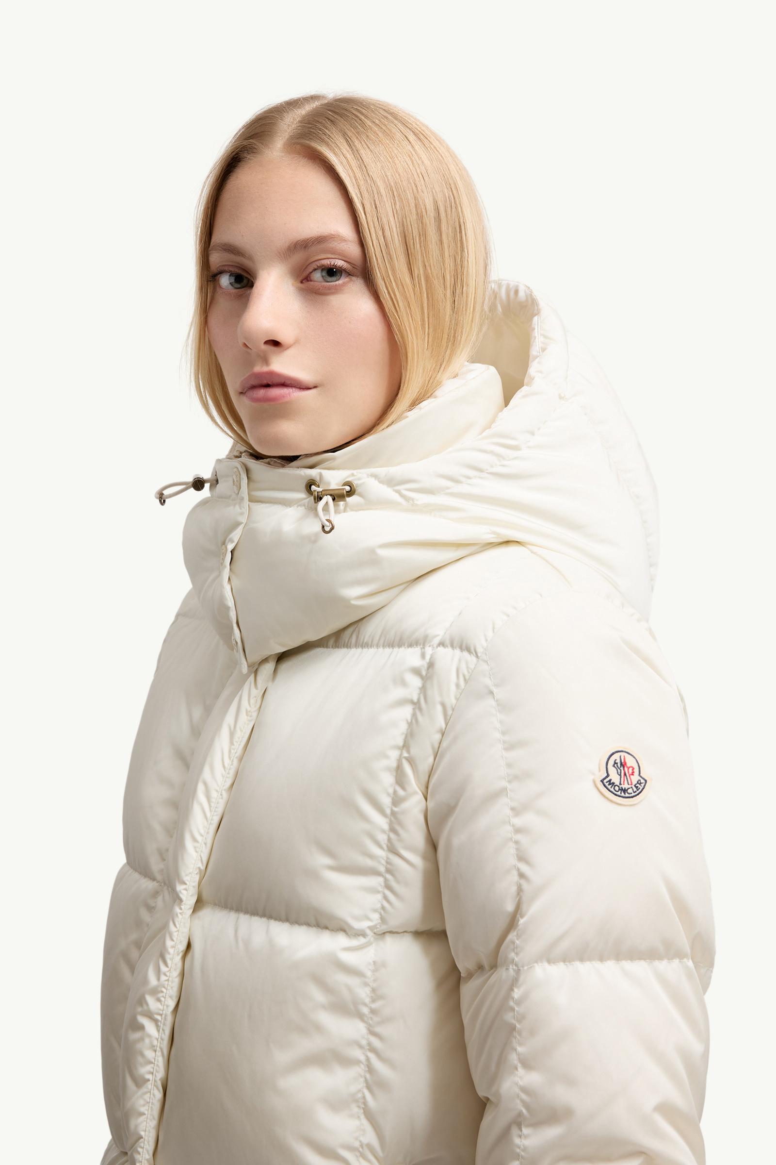 Litte Square-Quilted Hooded Long Down Jacket Women White Moncler 1