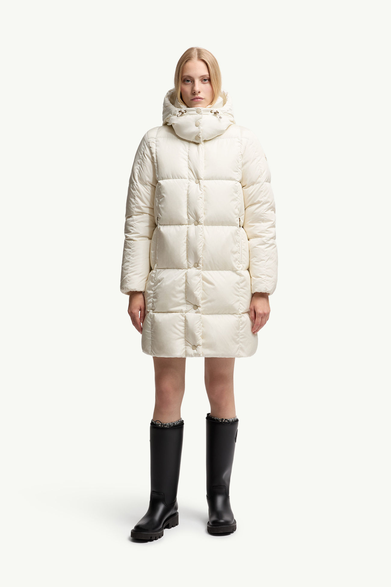 Plumífero largo con acolchado a cuadros y capucha Litte Mujer Blanco Moncler 3
